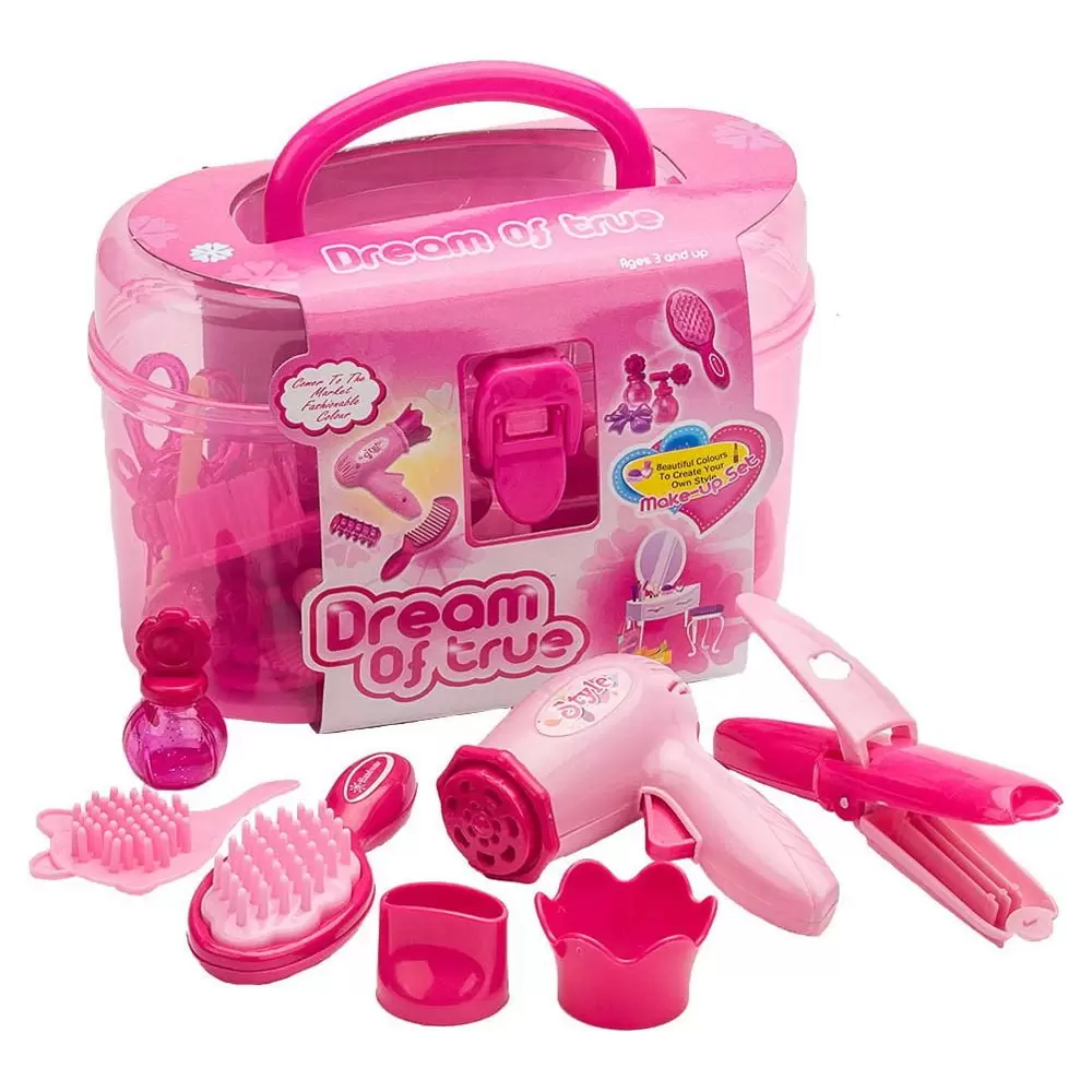 Kids Beauty Salon Set Toys Little Girl Makeup Kit Pretend Play Hair Station with Case. Hairdryer. Brush.Mirror & Styling(17pcs) Toy for little girl 1 2 3 4 Years Old