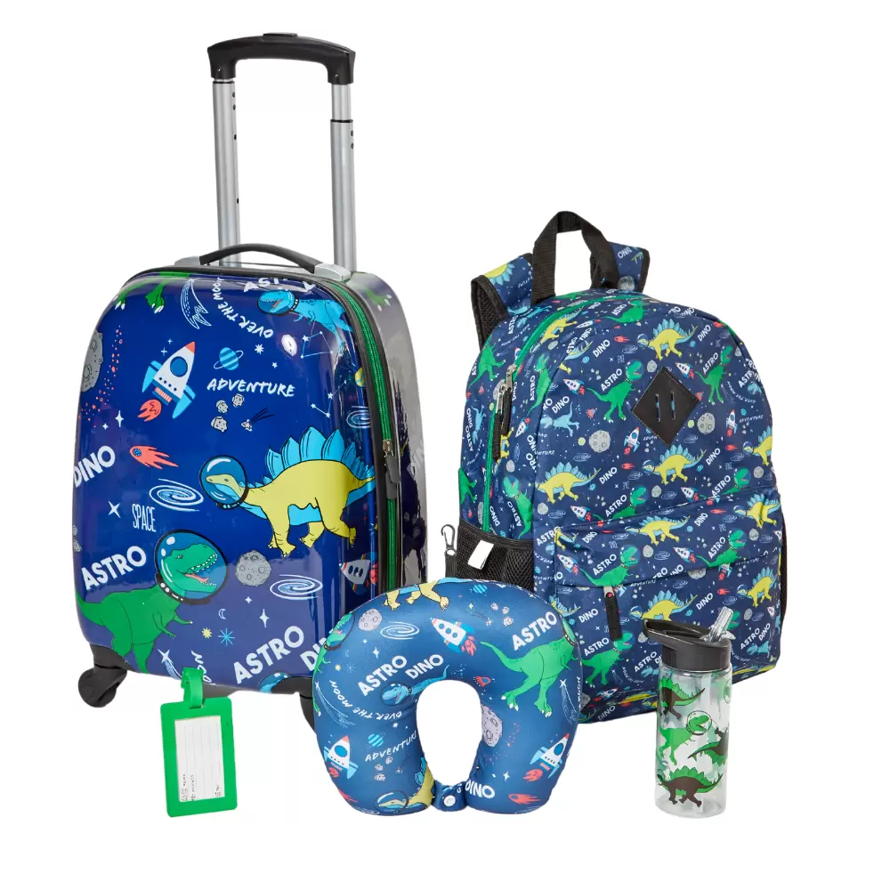 Kids Luggage Boys Suitcase Set Backpack Neck Pillow Water Bottle and Luggage Set Tag 5 Pc