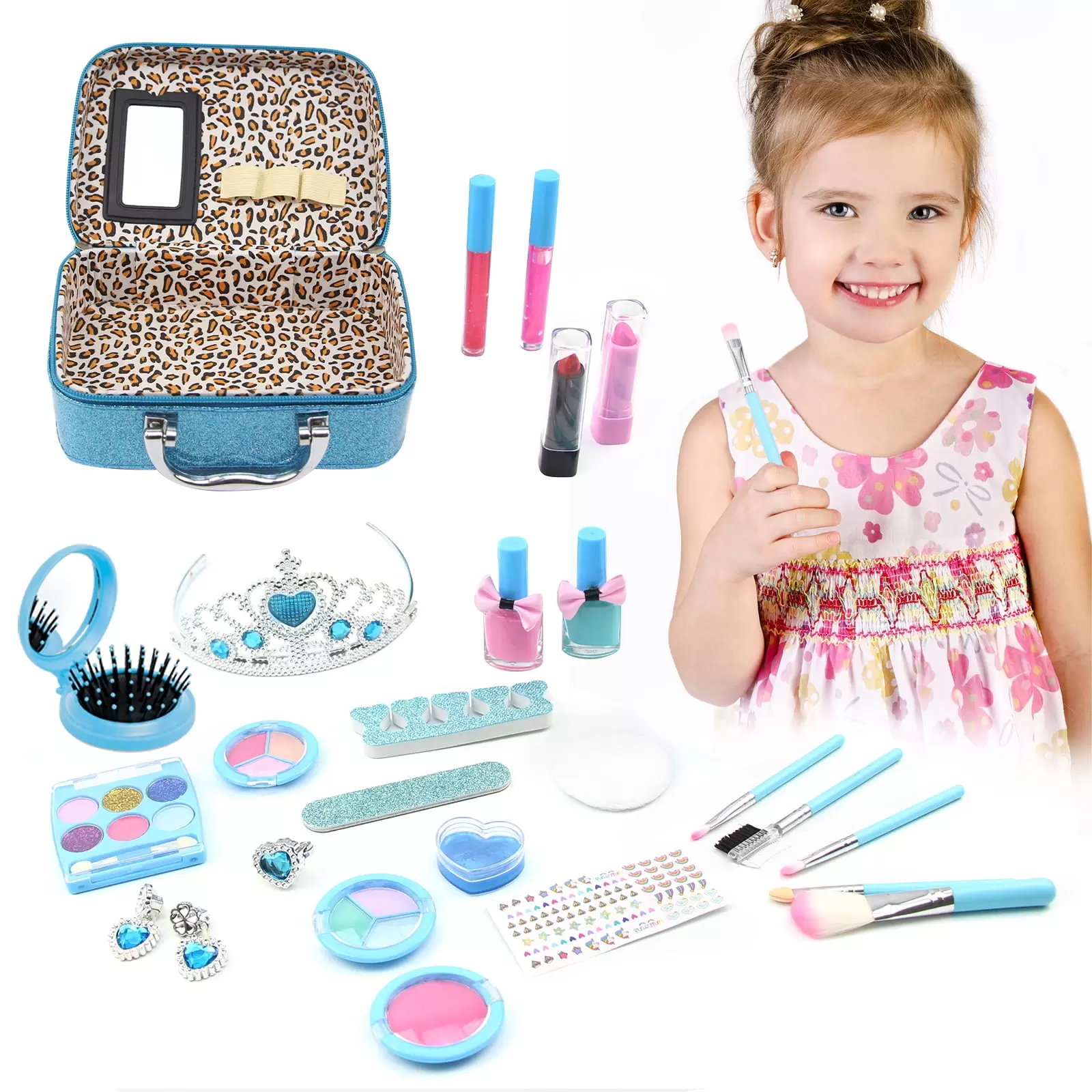 Kids Makeup Kit for Girl - Washable Real Make-up Kit Toy for Little Girls. Toddler Make up & Non-Toxic Cosmetic Set. Play Pretend Dress Up Starter. Age 4 5 6 7 8 Year Olds Child Birthday Gift