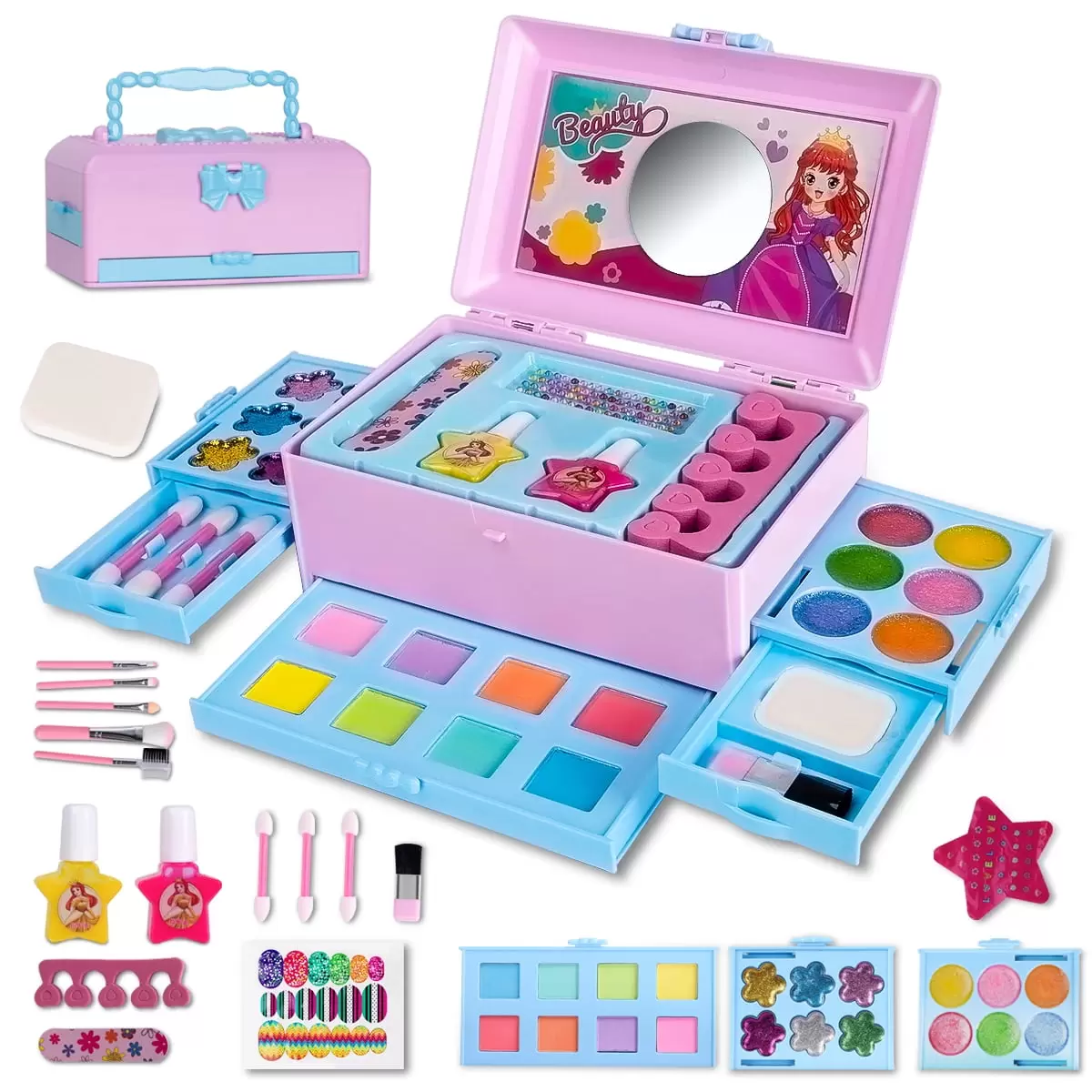 Kids Makeup Kit Toys for Girl. 42Pcs Washable Makeup Toys for Girls . Girls Princess Gift Play Make Up Toys. Non-Toxic Makeup Kit Toys for 3-8 Year Old Girls Birthday&Christmas Gift