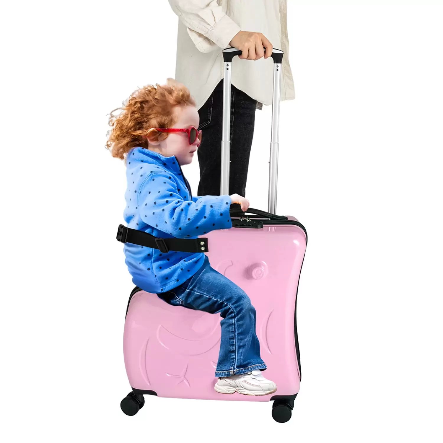 Kids Suitcase Luggage with Lock. 20 inch Ride-on Suitcase Children Travel Hand-Push Boxes for Boys and Girls