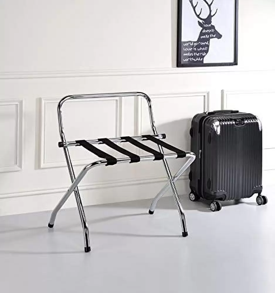 Kings Brand Furniture - Chrome / Black Metal Foldable High Back Luggage Rack