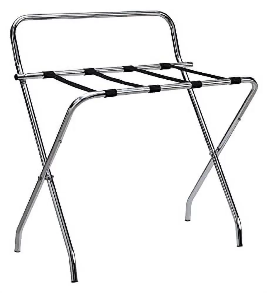 Kings Brand Furniture - Metal Foldable Luggage Rack. Suitcase Stand with Back. Perfect for Guest Room. Bedroom Hotel. Chrome/Black