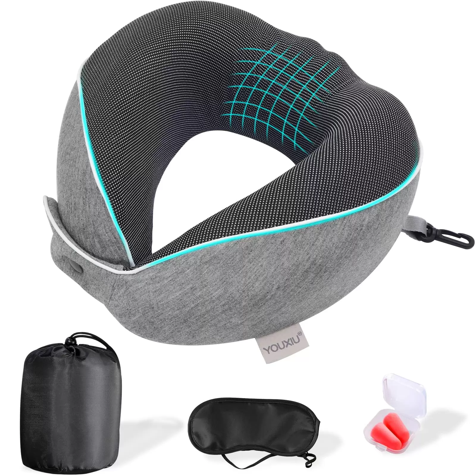 Koovon Travel Pillow. Memory Foam Travel Neck Pillow. 360?? Ergonomic Support Function for Travel with Pillow. Mask. Earplugs. Storage Bag