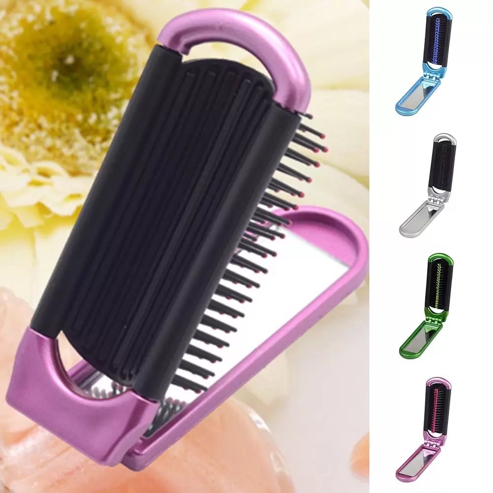 Kripyery Mini Portable Hair Folding Mirror Comb Rectangle Travel Airbag Brush Massage