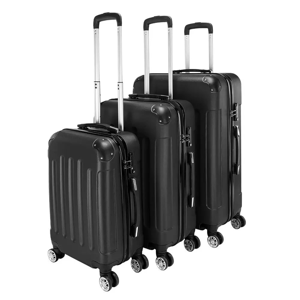 Ktaxon 3Pcs Black Luggage Travel Set Bag TSA Lock ABS Trolley Spinner Carry On Suitcase