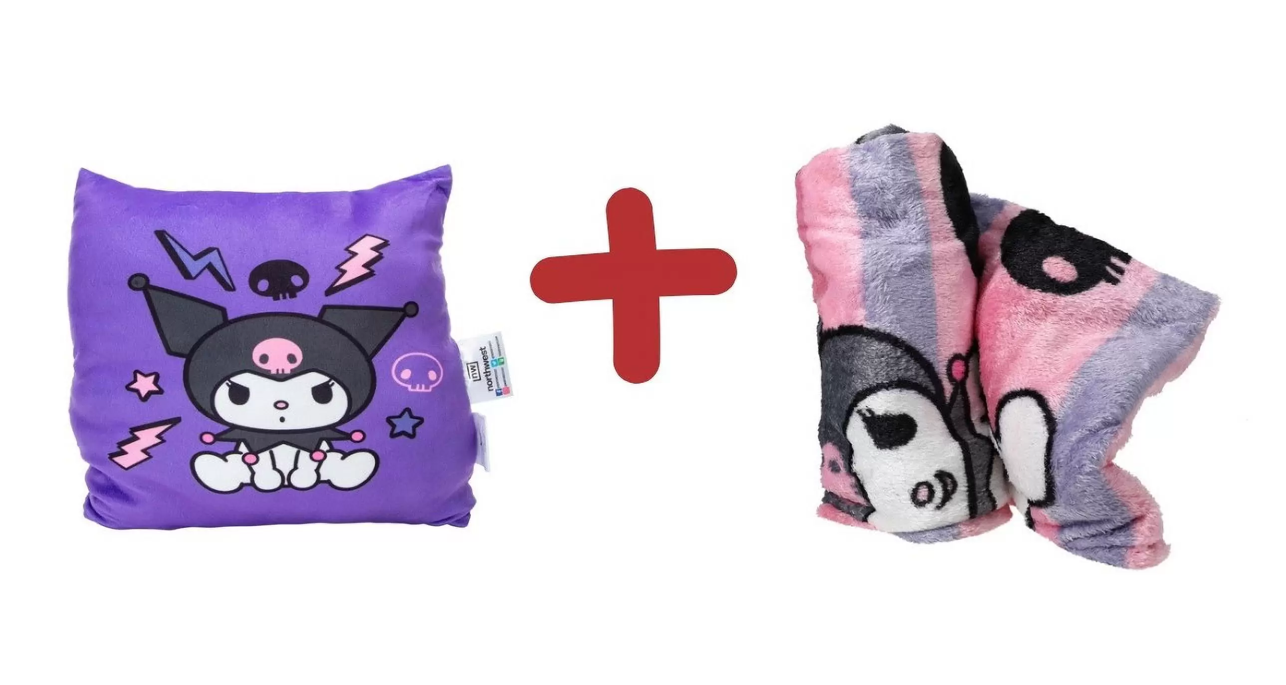 Kuromi 40 x 50 Blanket and Travel Cloud Pillow Bundle Hello Kitty and Friends Sanrio