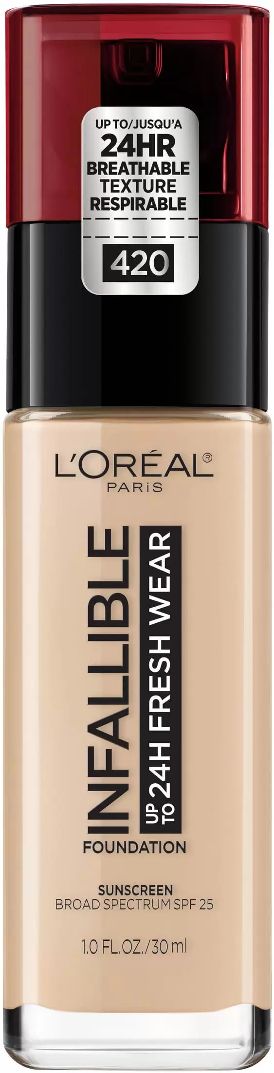 L'Oreal Paris Infallible Fresh Wear 24 Hr Liquid Foundation Makeup. 420 True Beige. 1 fl oz