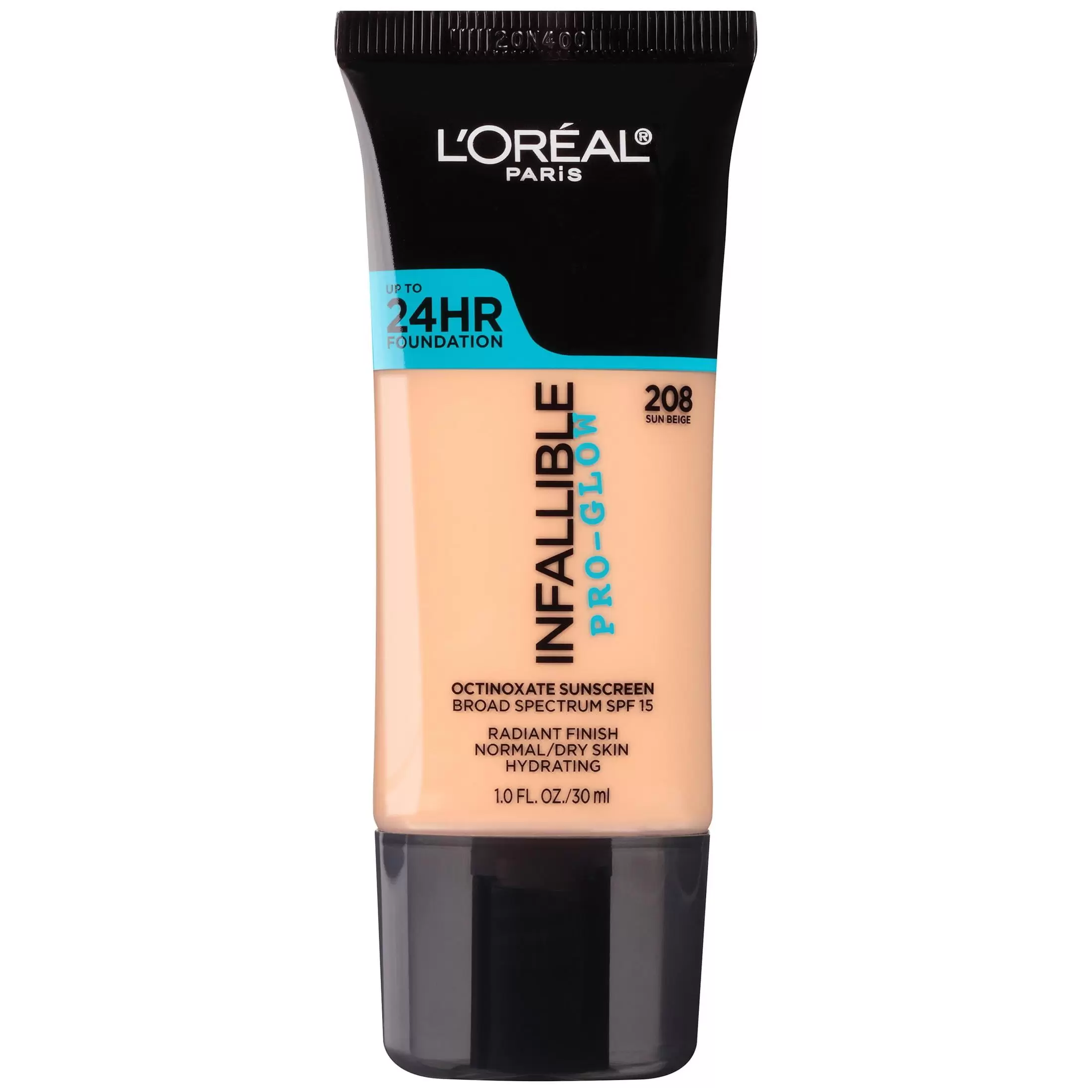 L'Oreal Paris Infallible Pro-Glow Liquid Foundation Makeup. 208 Sun Beige. 1 fl oz