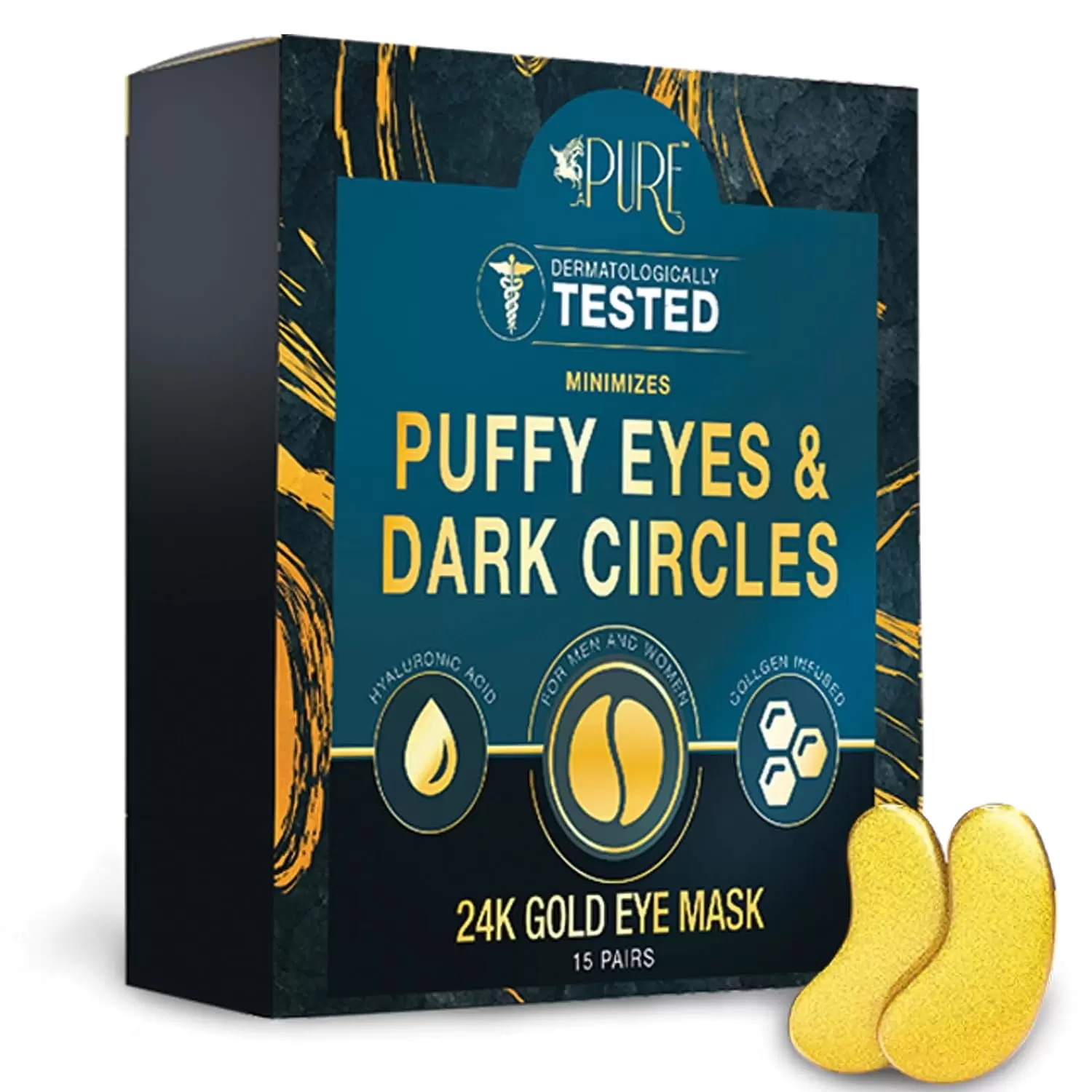 LA PURE 24K Gold Eye Treatment Masks - Under Eye Patches. Under Eye Bags Treatment. Eye Mask for Puffy Eyes. Anti-Wrinkle. Dark Circles. Gel Pads 15 Pairs 15 Pair (Pack of 1) Gold