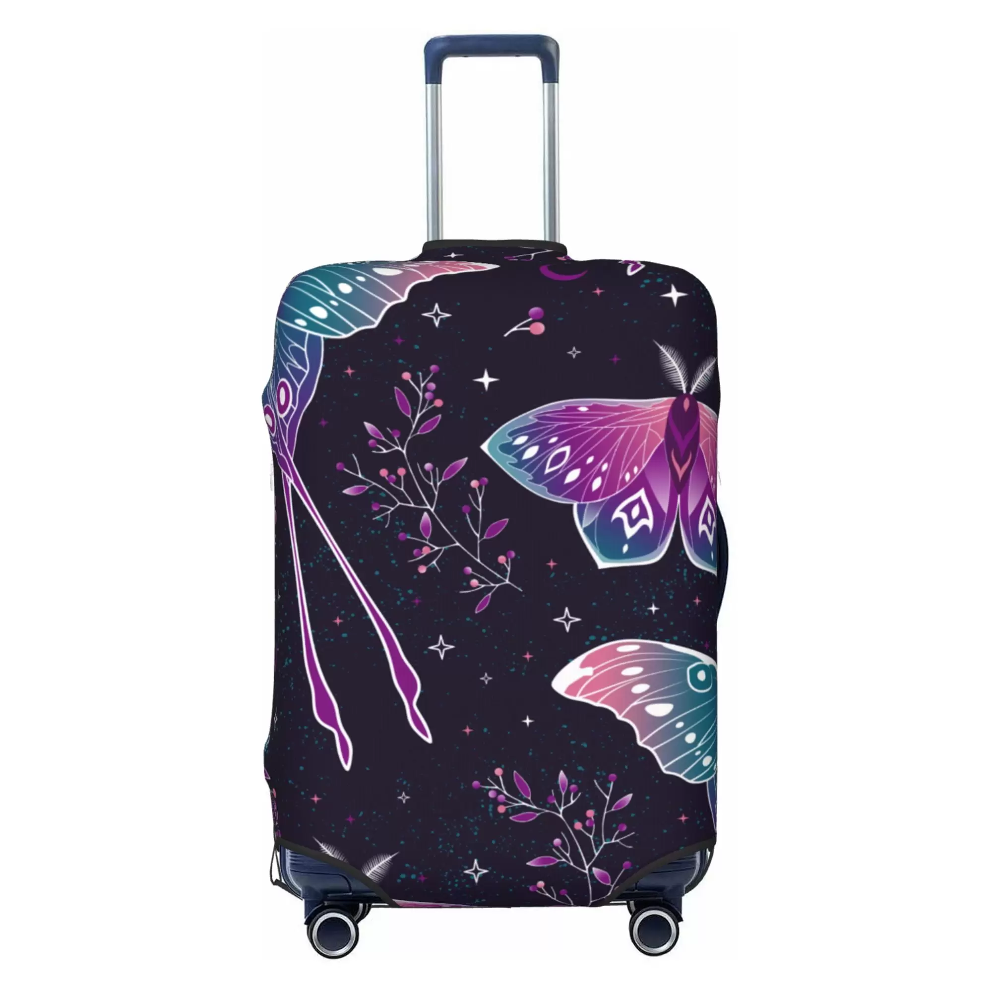 LAKIMCT Elegant Purple Butterfly Elastic Luggage Cover with Concealed Zipper. Washable Stretch Suitcase Cover Protector for Travel Vacation Business Trip. S(18-21 inch Suitcase)