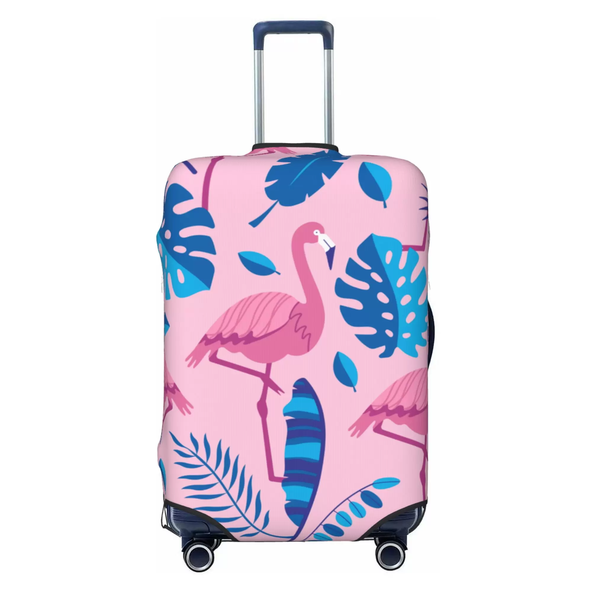 LAKIMCT Flamingo Tropical Leaves Elastic Luggage Cover with Concealed Zipper. Washable Stretch Suitcase Cover Protector for Travel Vacation Business Trip. S(18-21 inch Suitcase)