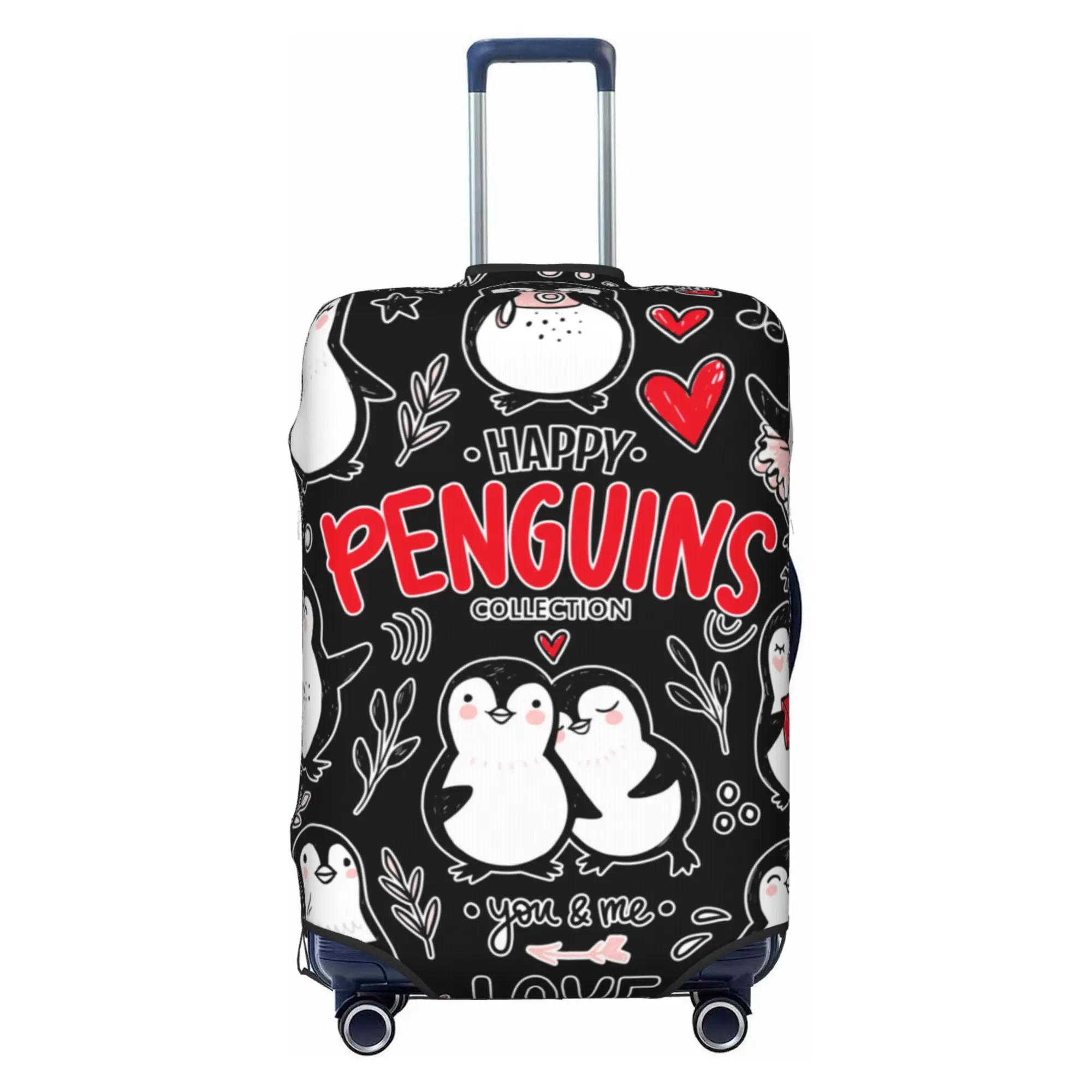 LAKIMCT Hand Drawn Funny Penguins Elastic Luggage Cover with Concealed Zipper. Washable Stretch Suitcase Cover Protector for Travel Vacation Business Trip. S(18-21 inch Suitcase)