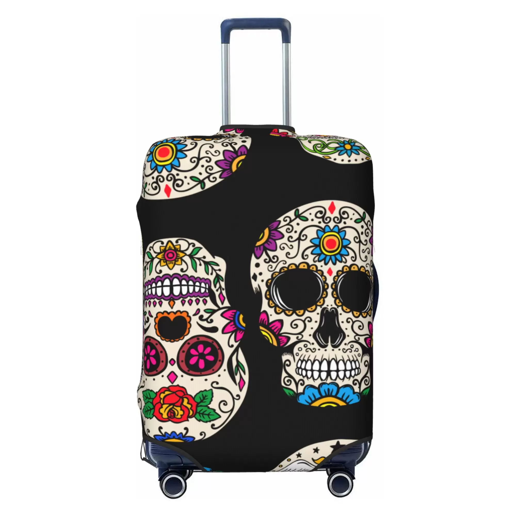 LAKIMCT Mexican Sugar Skulls Elastic Luggage Cover with Concealed Zipper. Washable Stretch Suitcase Cover Protector for Travel Vacation Business Trip. S(18-21 inch Suitcase)