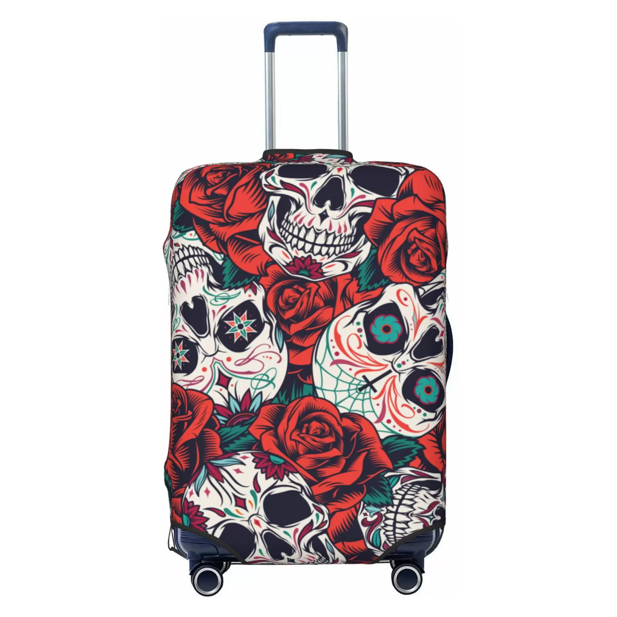 LAKIMCT Vintage Sugar Skull Rose Elastic Luggage Cover with Concealed Zipper. Washable Stretch Suitcase Cover Protector for Travel Vacation Business Trip. S(18-21 inch Suitcase)