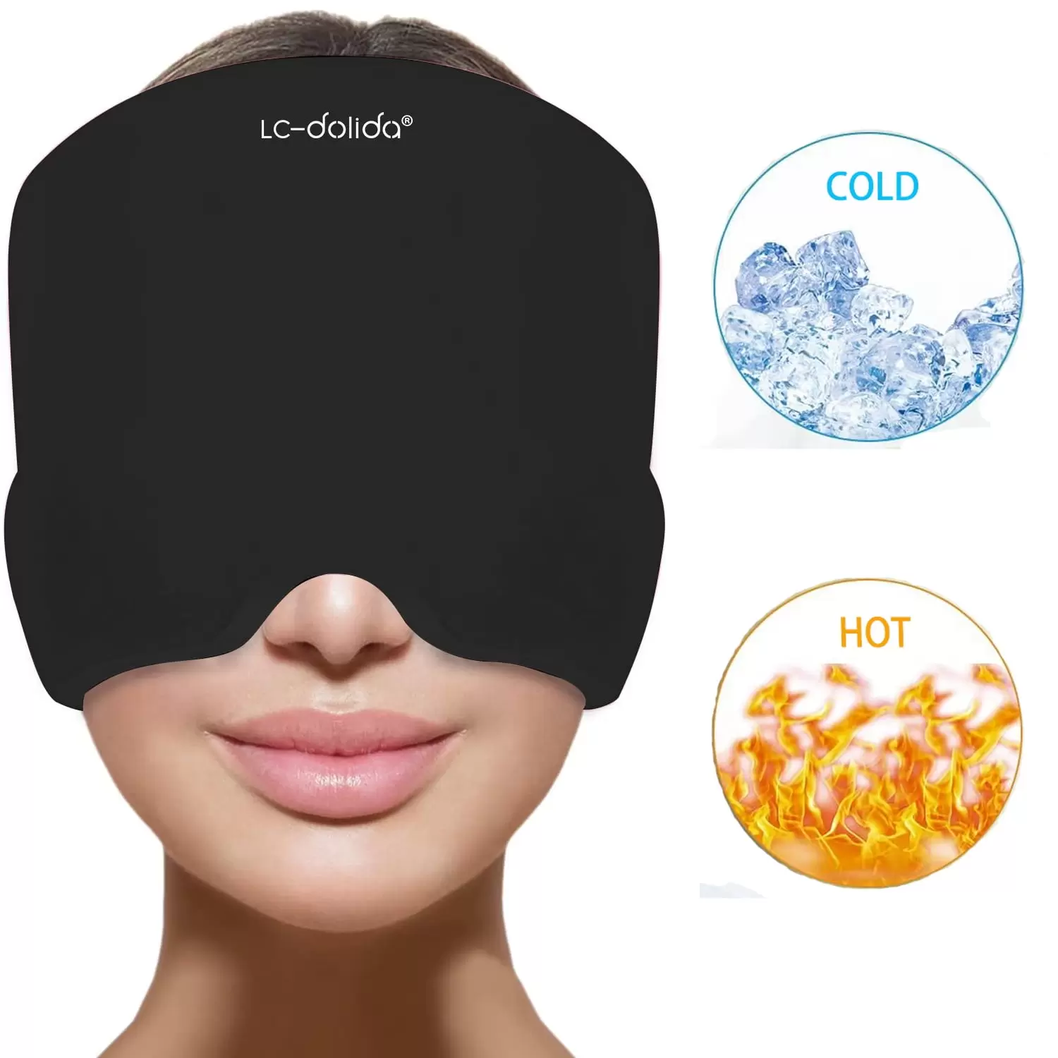 LC-Dolida Headache Migraine Relief Cap.Gel Hot Cold Therapy Migraine Relief Cap.Comfortable & Strechable Ice Pack Eye Mask for Puffy Eyes. Tension. Sinus & Stress Relief.Black