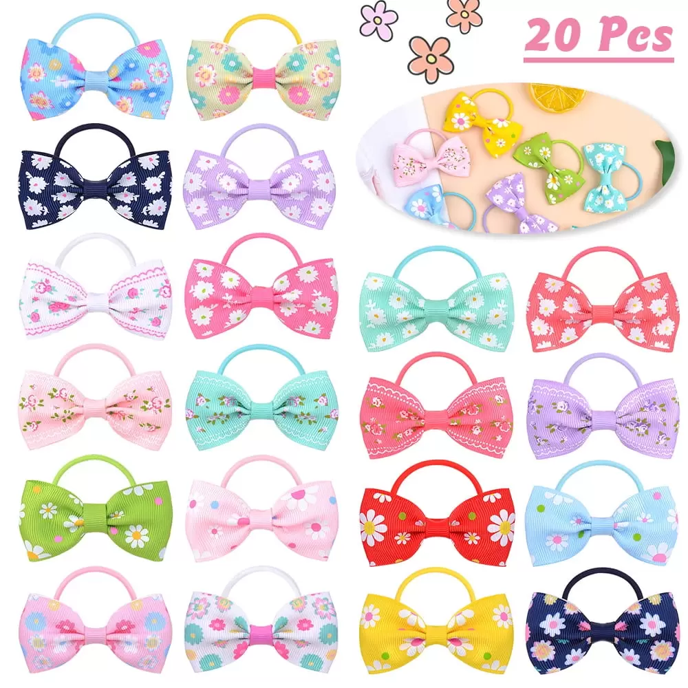 LNKOO 20 Colors 2 Inches Baby Girls Grosgrain Ribbon Hair Bows Ties Mini Boutique Elastic Hair Rubber Ribbon Hair Band Accessories for Kids Toddlers Infants(20 Pieces)