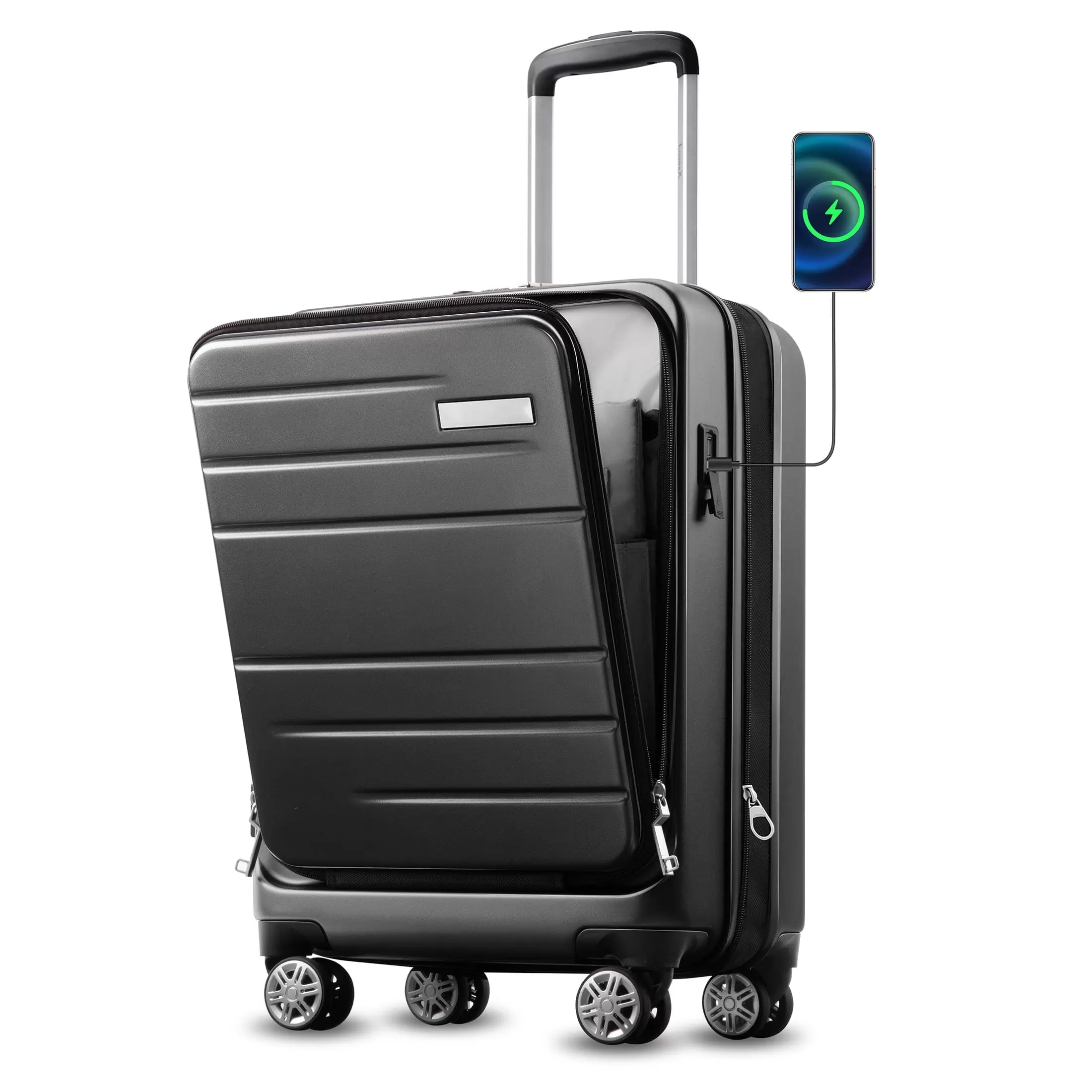 LUGGEX Carry on Luggage. Expandable Hardshell Suitcase with Front Pocket and USB Port