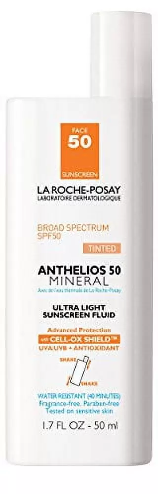 La Roche-Posay Anthelios Tinted Sunscreen SPF 50. Ultra-Light Fluid Broad Spectrum SPF 50. Face Sunscreen with Titanium Dioxide Mineral. Universal Tint. Oil-Free