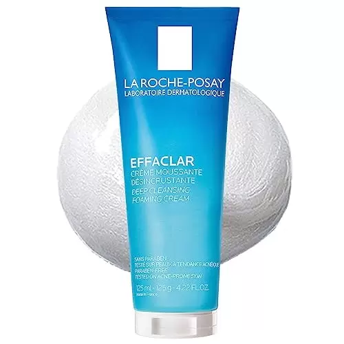 La Roche-Posay Effaclar Deep Cleansing Foaming Facial Cleanser. Cream Cleanser for Sensitive Skin. Daily Face Wash for Oily Skin and Acne Prone Skin to Minimize Look of Pores