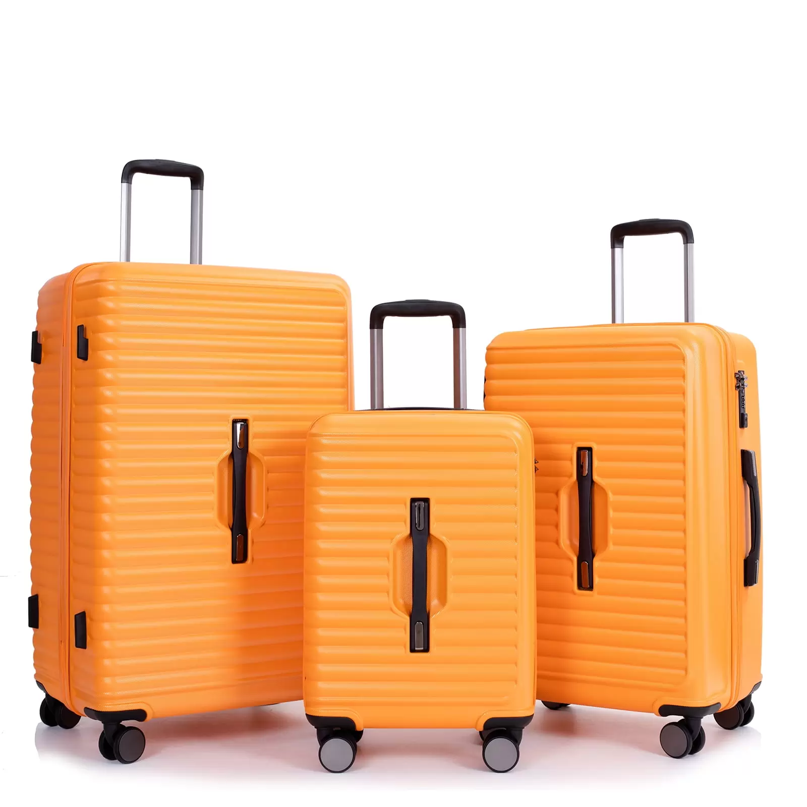 Landisun 3 Piece Luggage Sets PC+ABS Lightweight Suitcase with Spinner Wheels. TSA Lock. Carry on and Checked Luggage. Orange