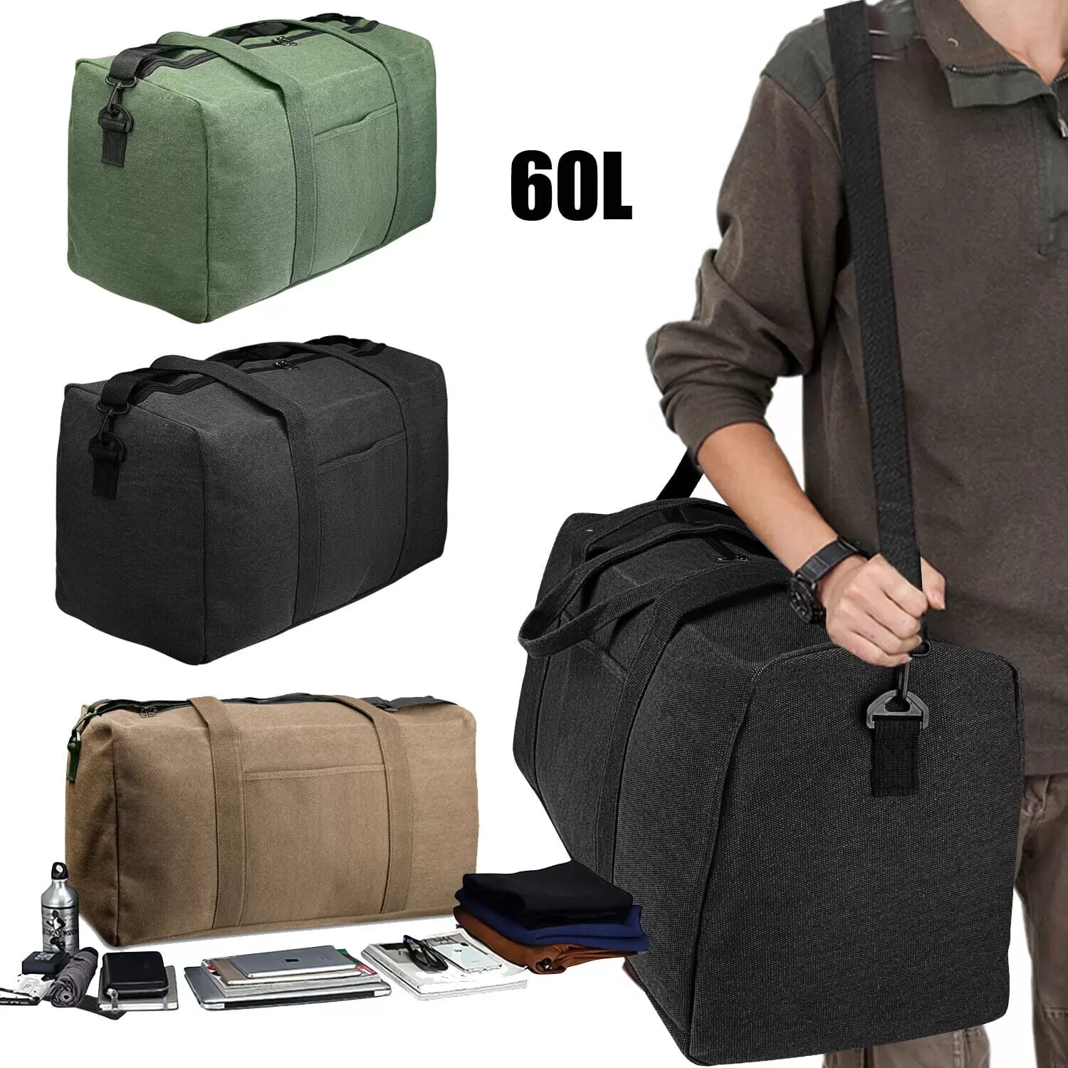 Large Canvas Duffle Bag Travel Luggage Sports Gym Tote Waterproof Men Women Gym Lightweight Duffle Bag Backpack Travel Bag