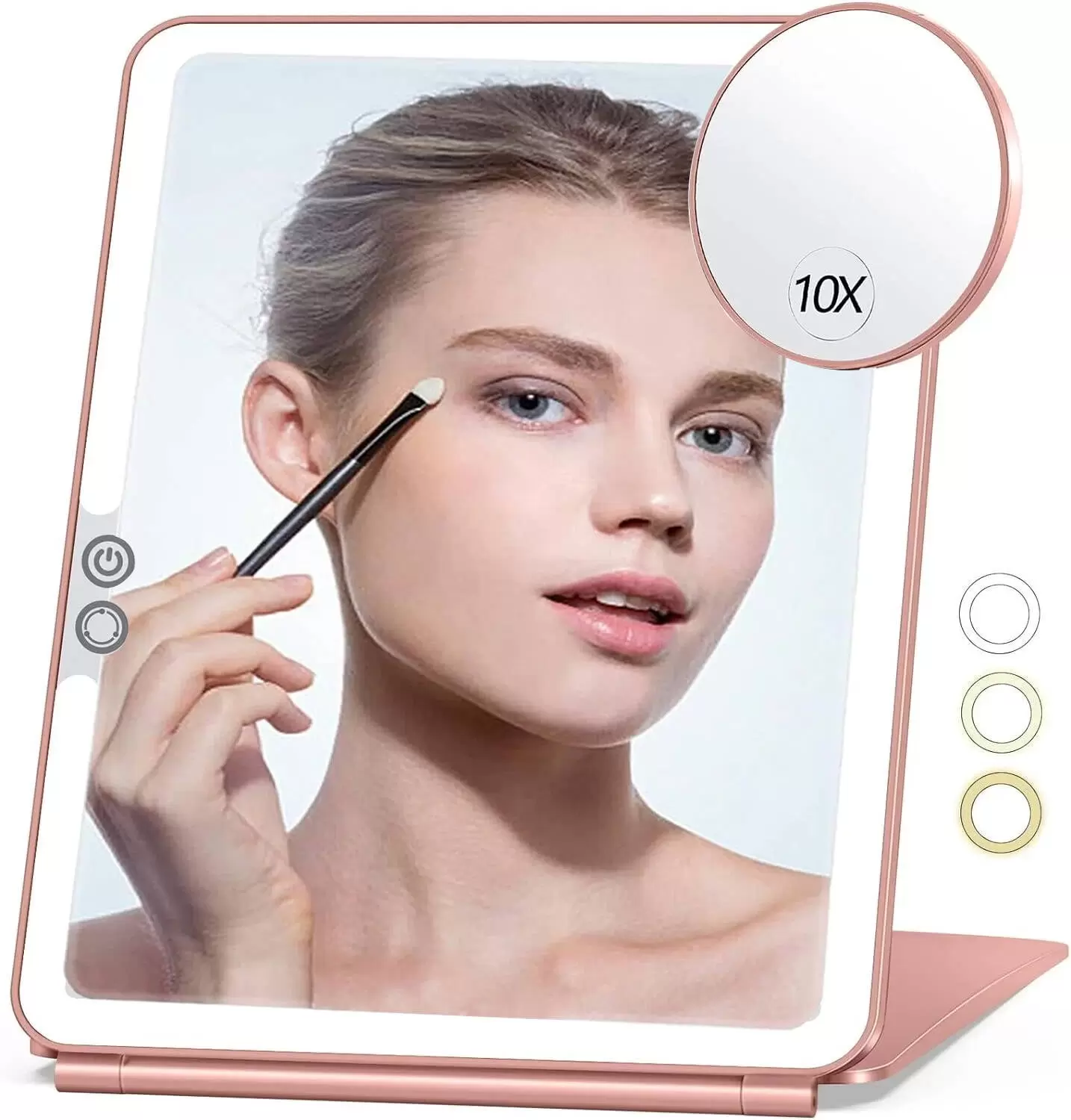 Large Makeup Mirror with Round 10X Magnifying Mirror. Travel Lighted Makeup Mirror. 3 Color Lighting. Portable Ultra Slim Vanity Mirror Pink