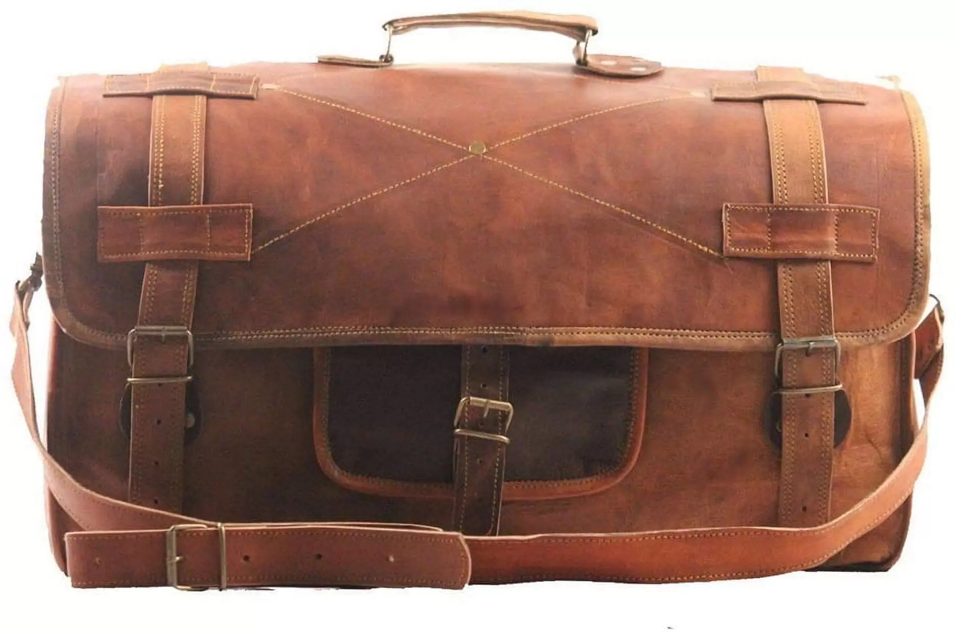 Leather Bag Duffel Travel Flap Vintage Genuine Weekender Luggage Carry On Gym Bag