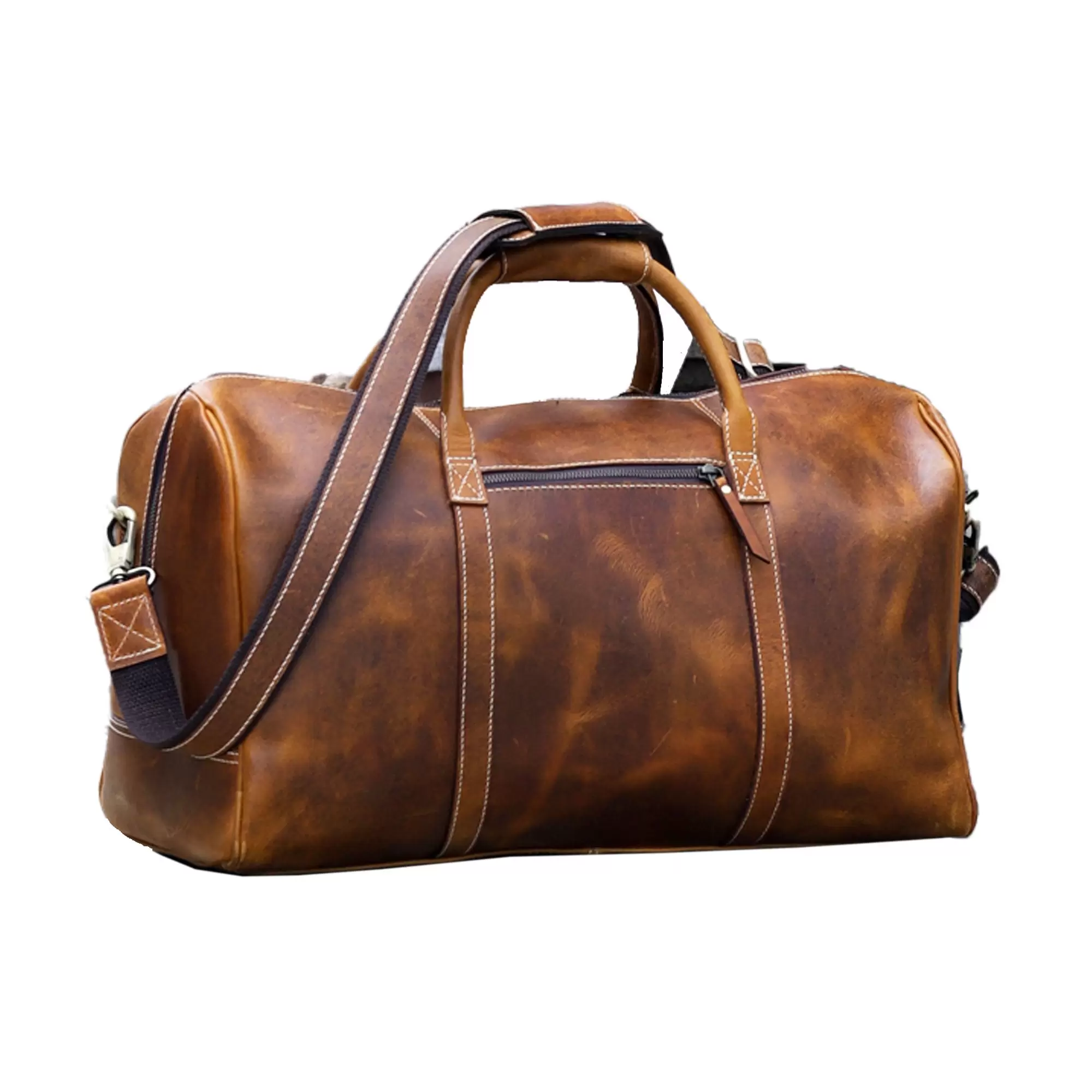 Leather Duffel Bag Travel Gym Sports Overnight Weekend cabin holdall by KomalC (Distressed Tan)