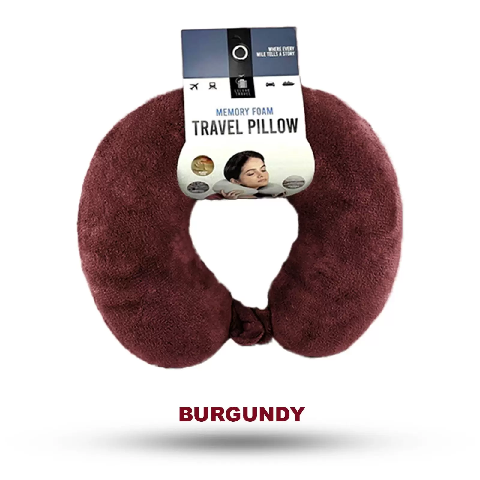 Leluxe Home Travel Neck Pillow and Eye Mask set - Memory Foam Travel Pillow 2 Piece set in velvet with eye mask