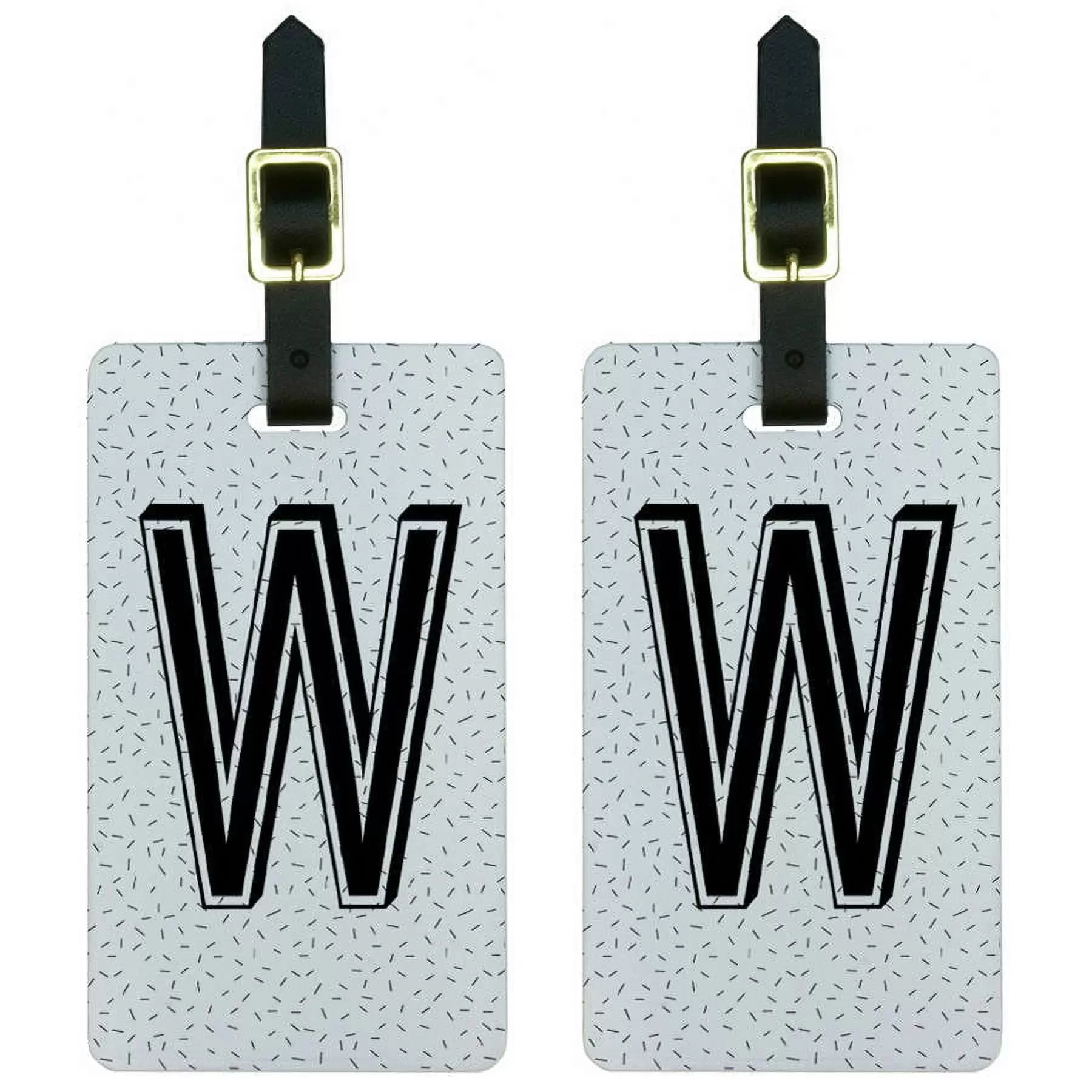 Letter W Initial Sprinkles Black White Luggage Tags Suitcase ID. Set of 2