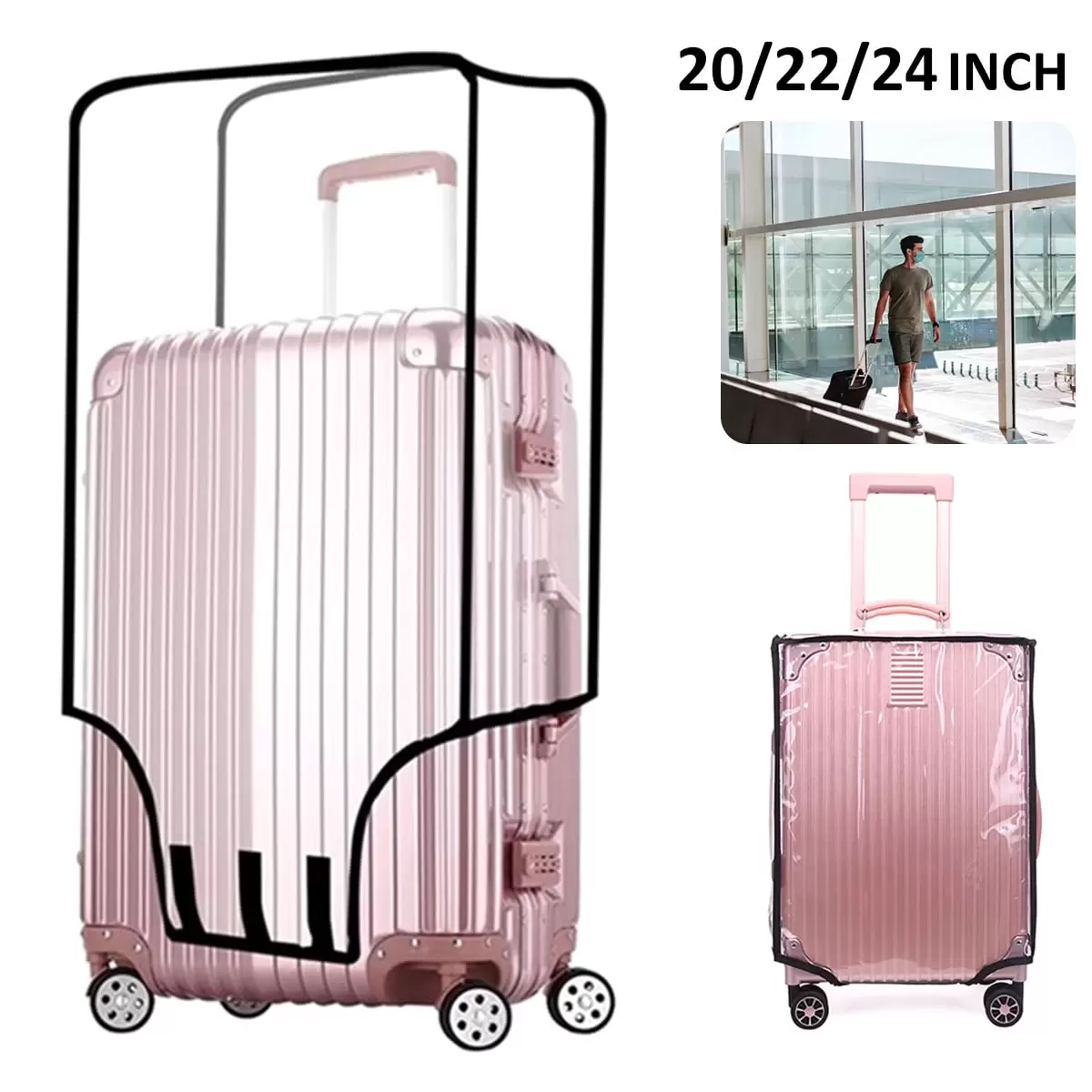 Lieonvis Clear Suitcase Cover Protectors.luggage cover.Travel Luggage Sleeve Protector.Transparent Luggage Cover Waterproof Wheeled Suitcase Dust Cover20/22/24 Inch