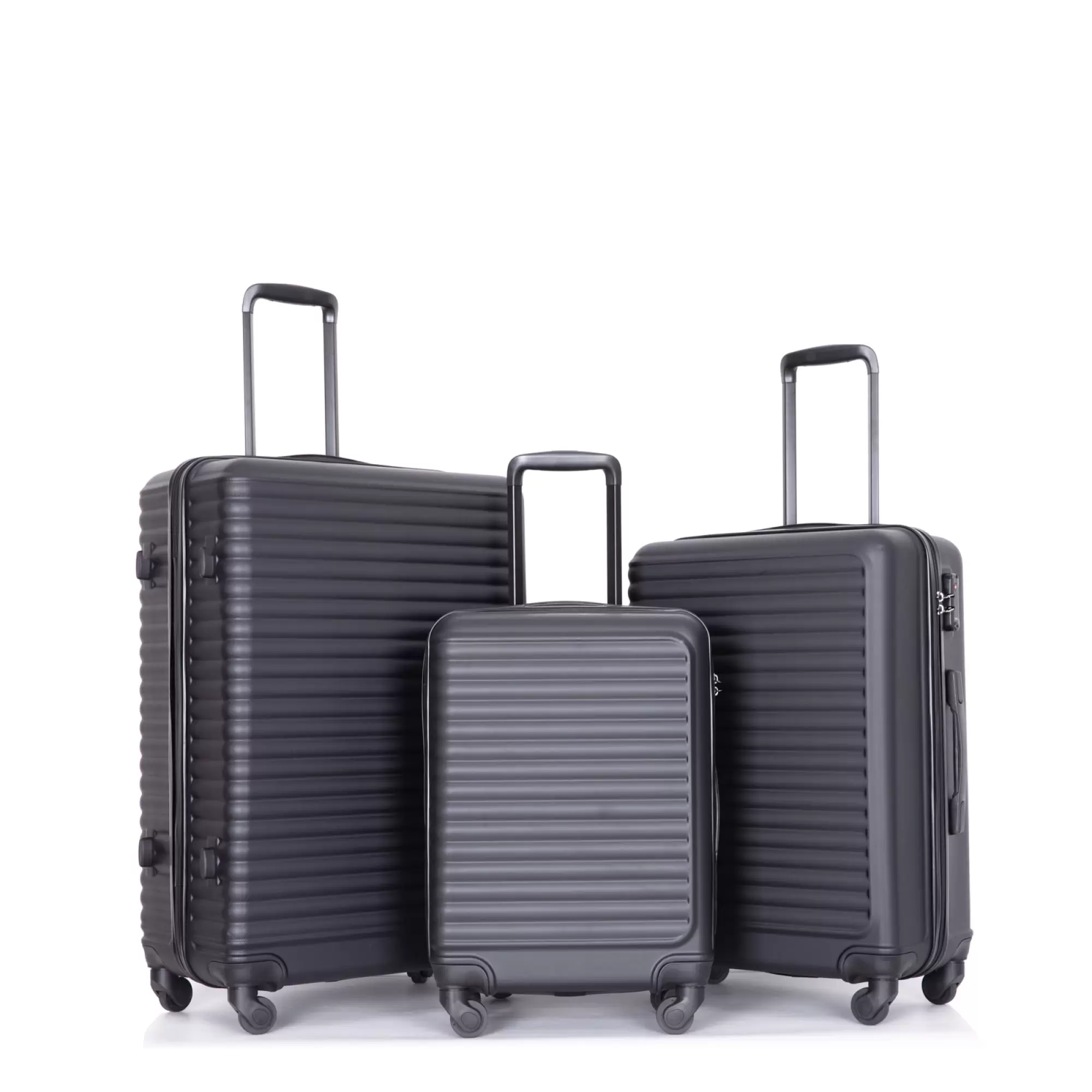 Lightweight ABS 3-Piece Luggage Set with Spinner Wheels. TSA Lock - Black