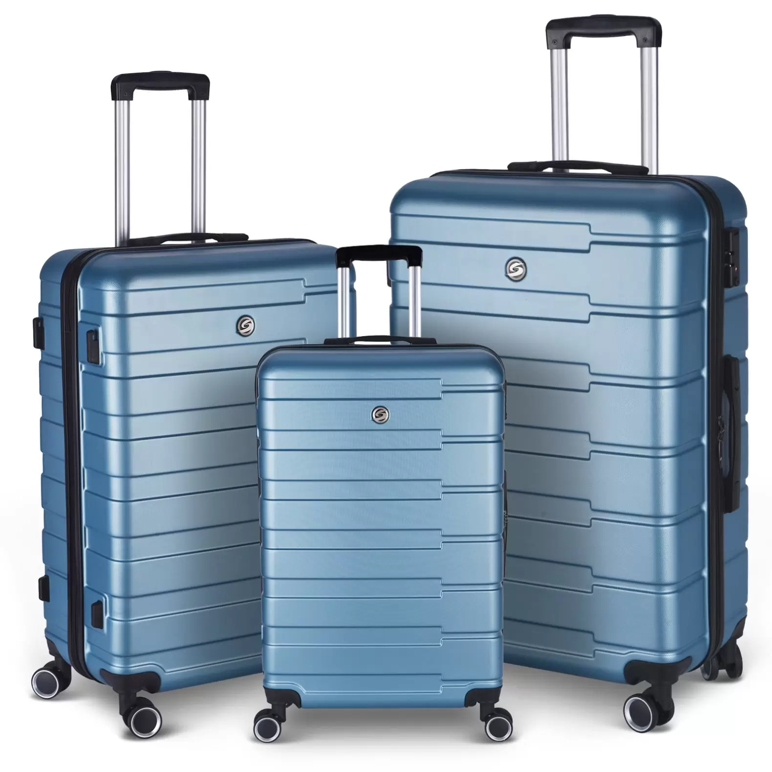 Lightweight ABS Hard Shell Luggage Sets 3 Piece with TSA Lock & 360?? Spinner Wheels. Suitcase Sets with Double Coil Explosion-Proof Zippers & Recessed Handle 20in 24in 28in. Cyan