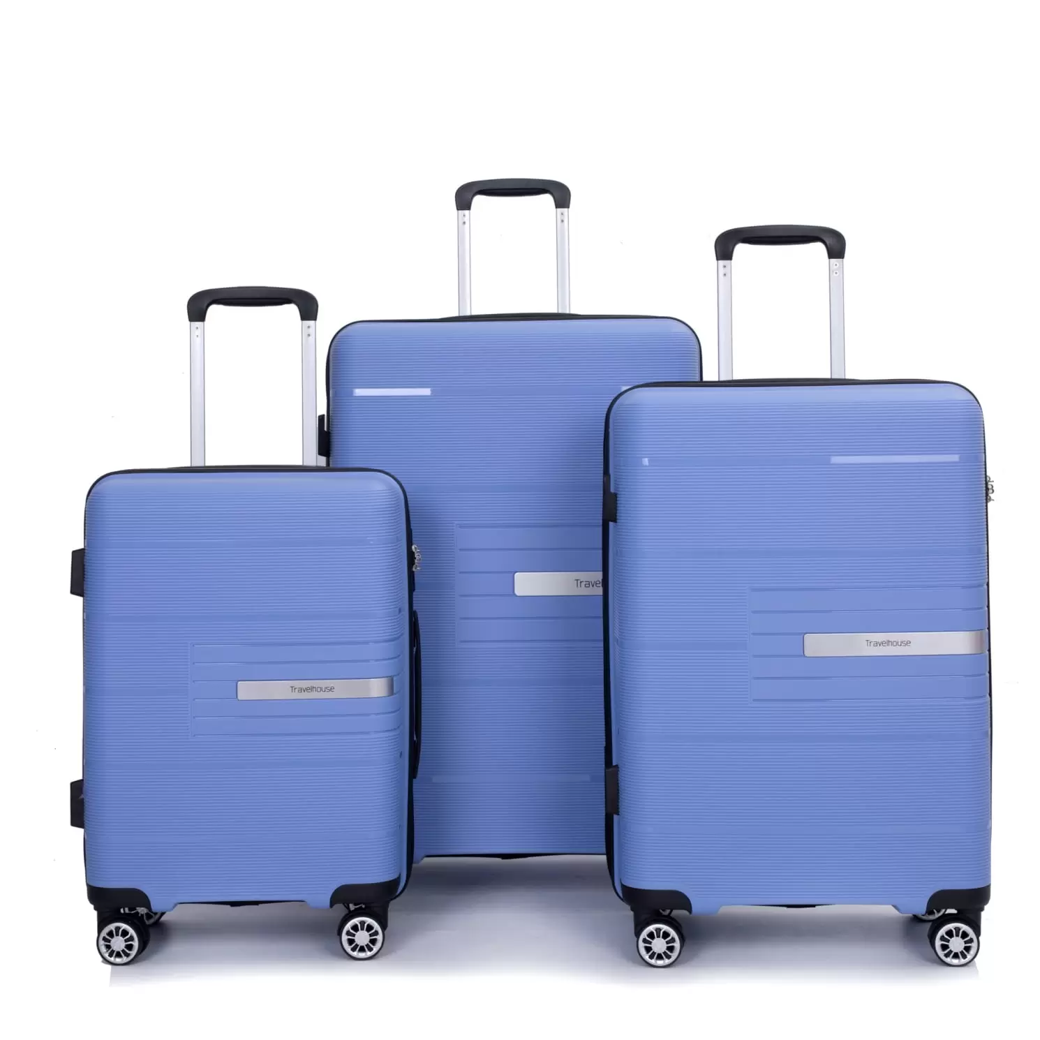 Lightweight PP Suitcase Sets with Spinner Wheels TSA Lock. Hardshell Luggage Sets for Travel Trips. 3-Piece Set (20in/24in/28in). Purplish Blue