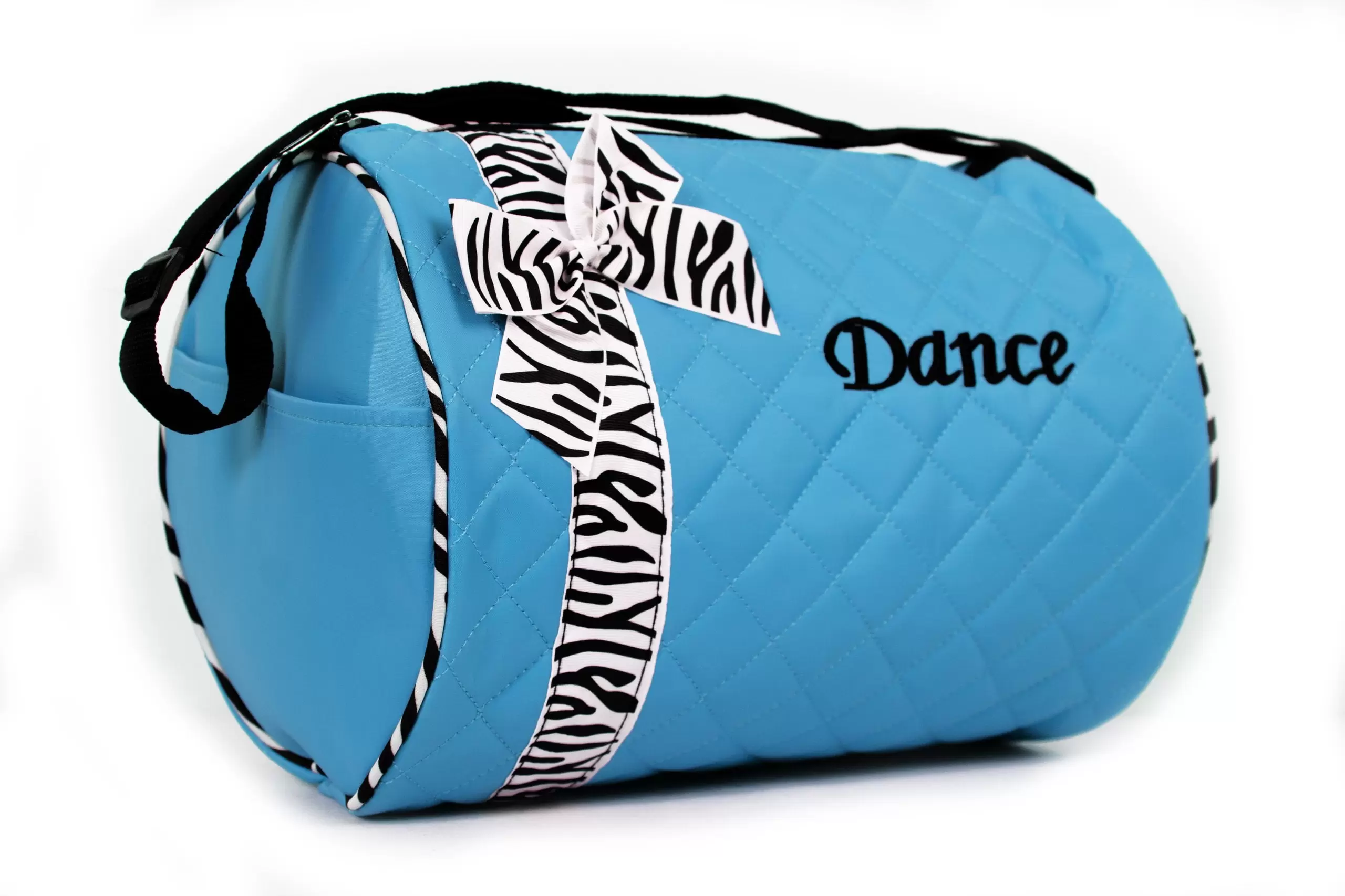 Lil Princess Girl's Quilted Nylon Dance Duffel Bag (Turquoise w/ Zebra Bow)