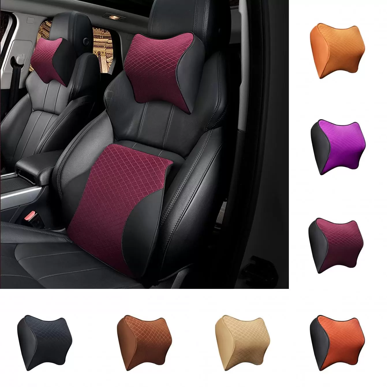 Limei Car Seat Headrest Pillow Memory Foam Pad Head Neck Rest Back Support Cushion Coffee