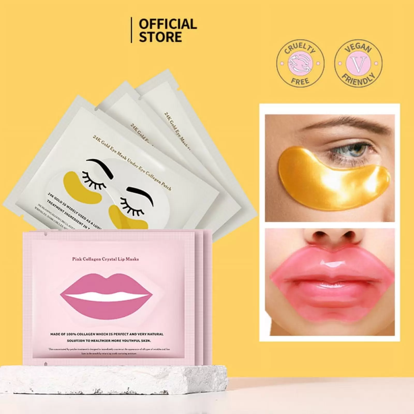 Lip Masks Sheet Moisturizing Pink Crystal Collagen Under Eye Mask Gel Anti-Aging Eye Patches Dark Circle Remover