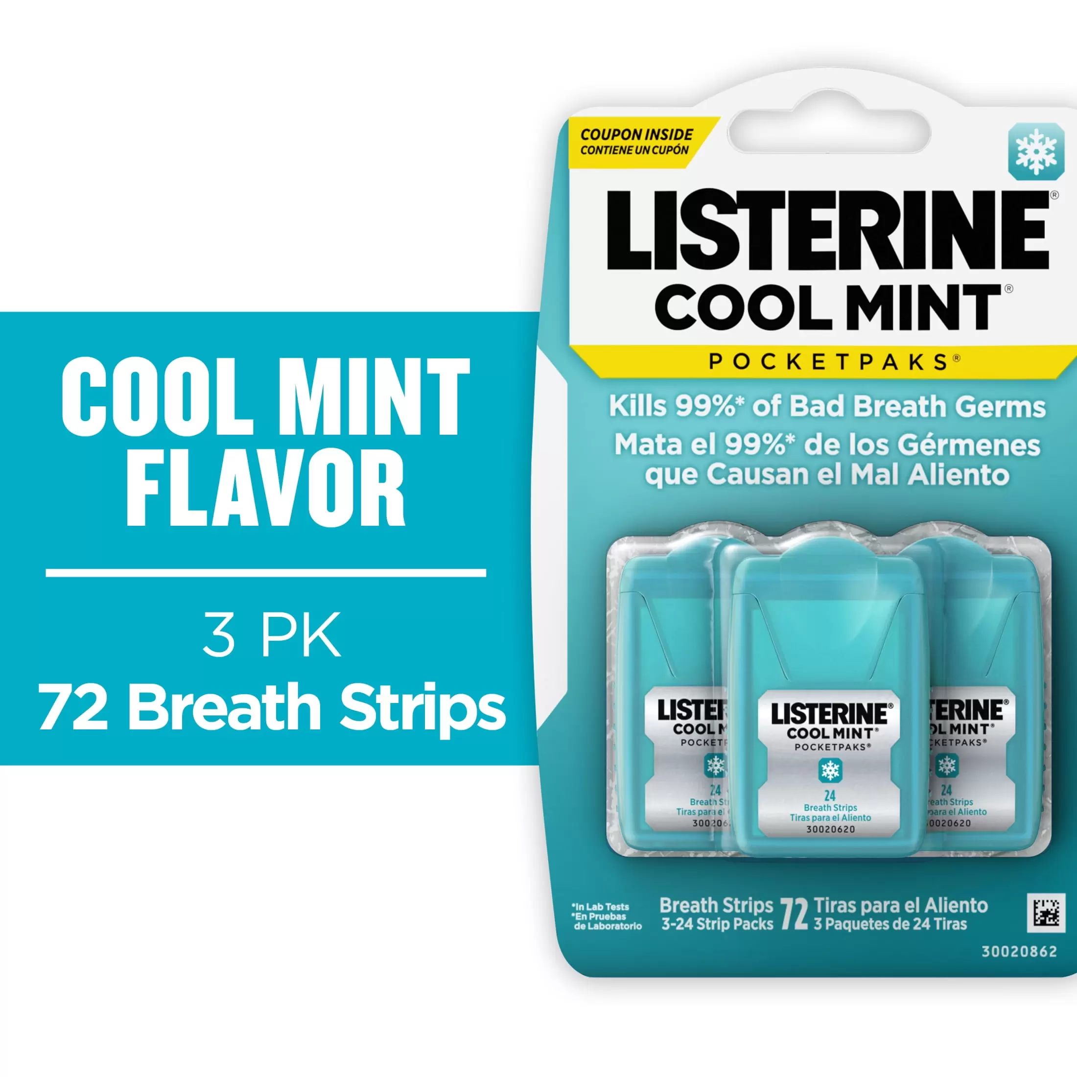 Listerine Cool Mint PocketPaks Oral Care Breath Strips. Breath Spray Alternative. 24 Ct. 3 pack