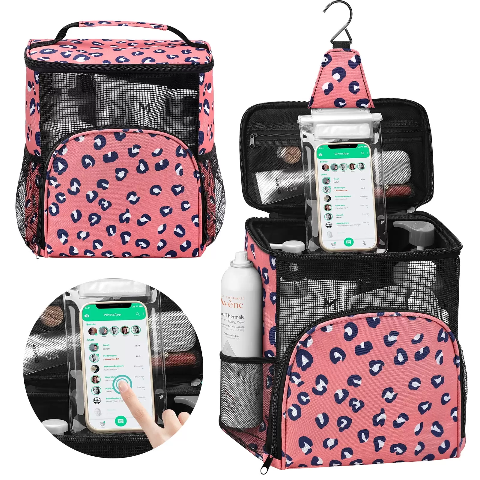 Livhil Portable Shower Caddy Dorm. Toiletry Bag for Women Men. Portable Travel Hanging Toiletry Bag(Full Size Bottle Compatible)