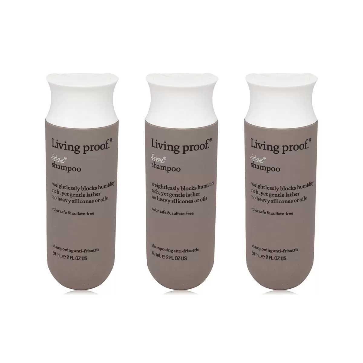 Living Proof No Frizz Shine Enhancing & Color Protection Daily Shampoo. 2 fl oz - Travel Size. 3 Piece