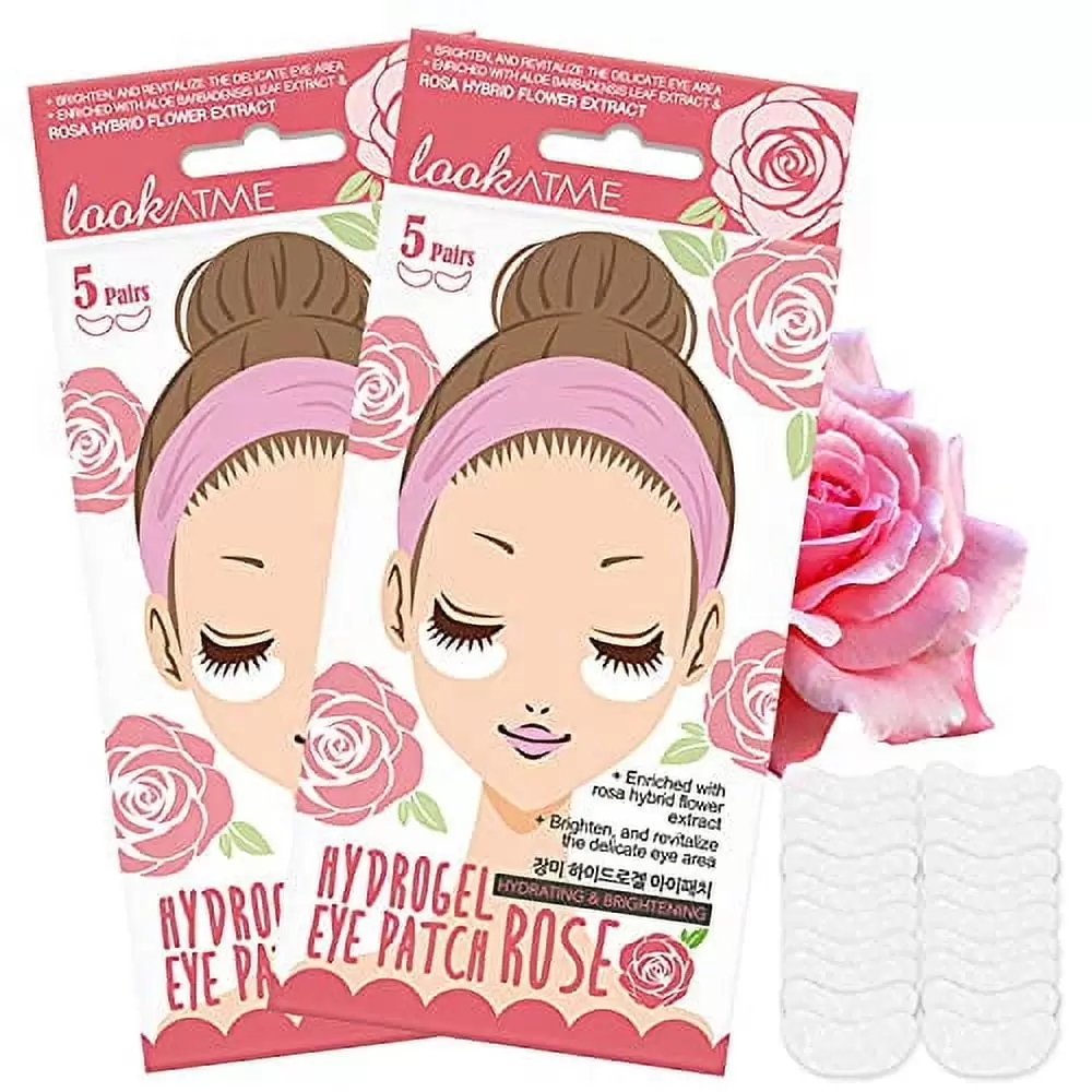 Look At Me Korean Skincare Hydrating Hydro-gel Eye Patches. Rose Extract Eye Patch / Eye Pads. Dark Circle Remover and Eye Mask for Puffy Eyes. Eye Brightner / Eye Depuffer Pack of 2 (10 Pairs).