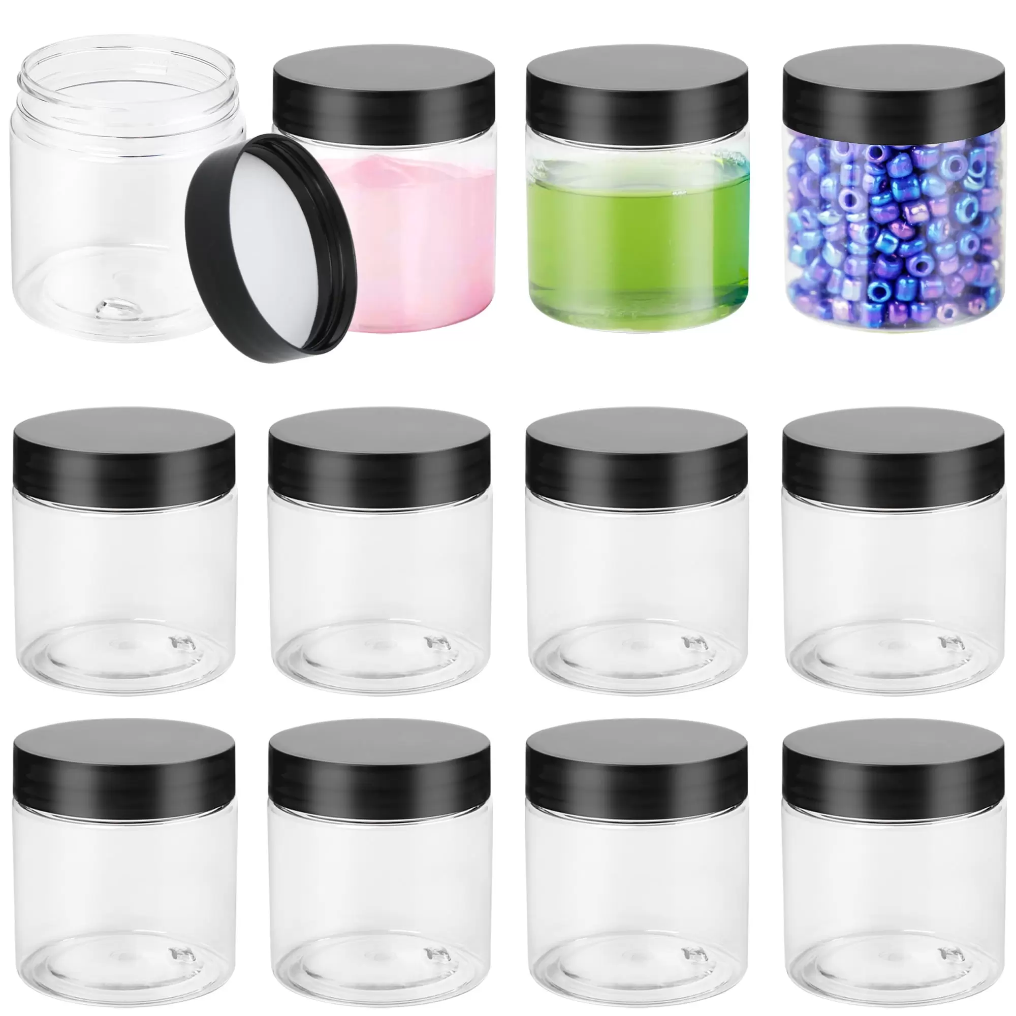 LotFancy 12Pcs 4 oz Plastic Containers with Lids. Round Plastic Jars for Cosmetics. Lotions