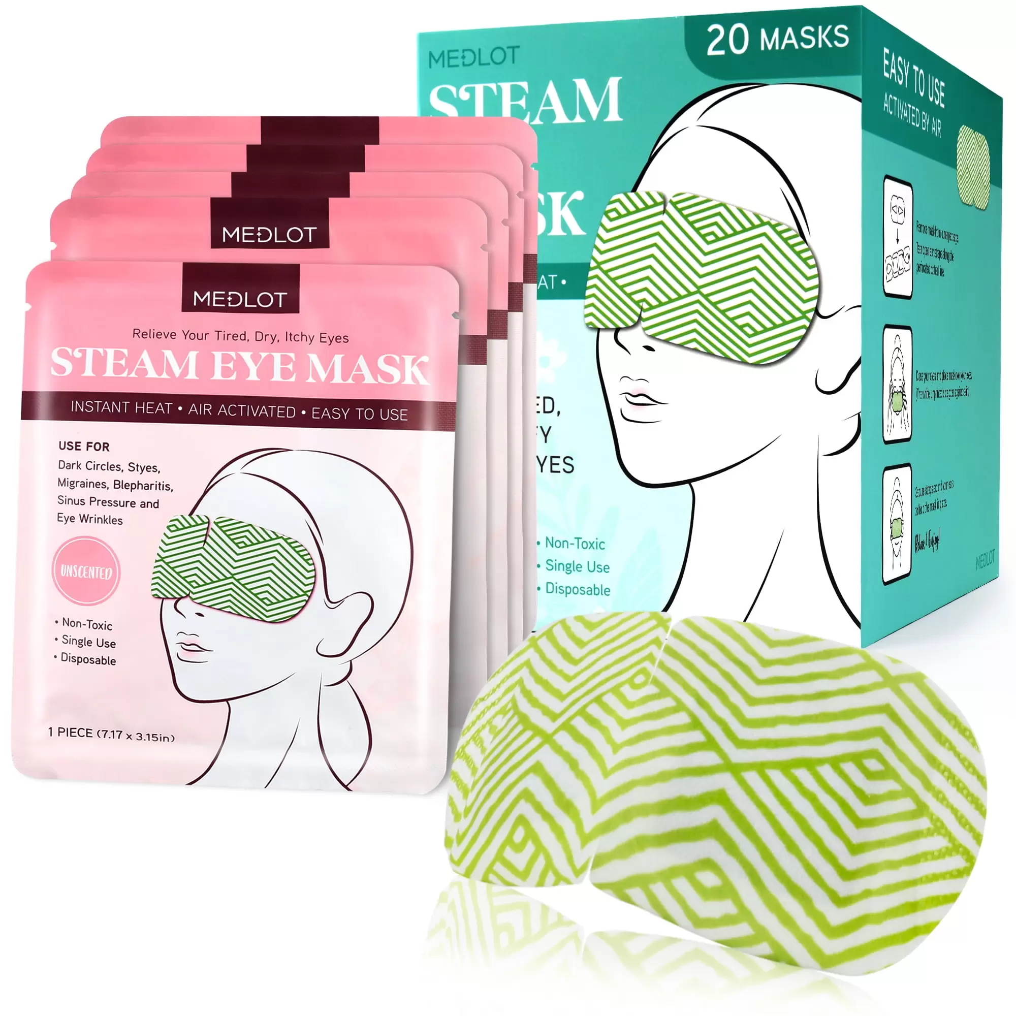 LotFancy Heated Eye Mask. 20 Disposable Steam Warm Eye Patches for Dry Eyes.Puffy Eyes. Dark Circles