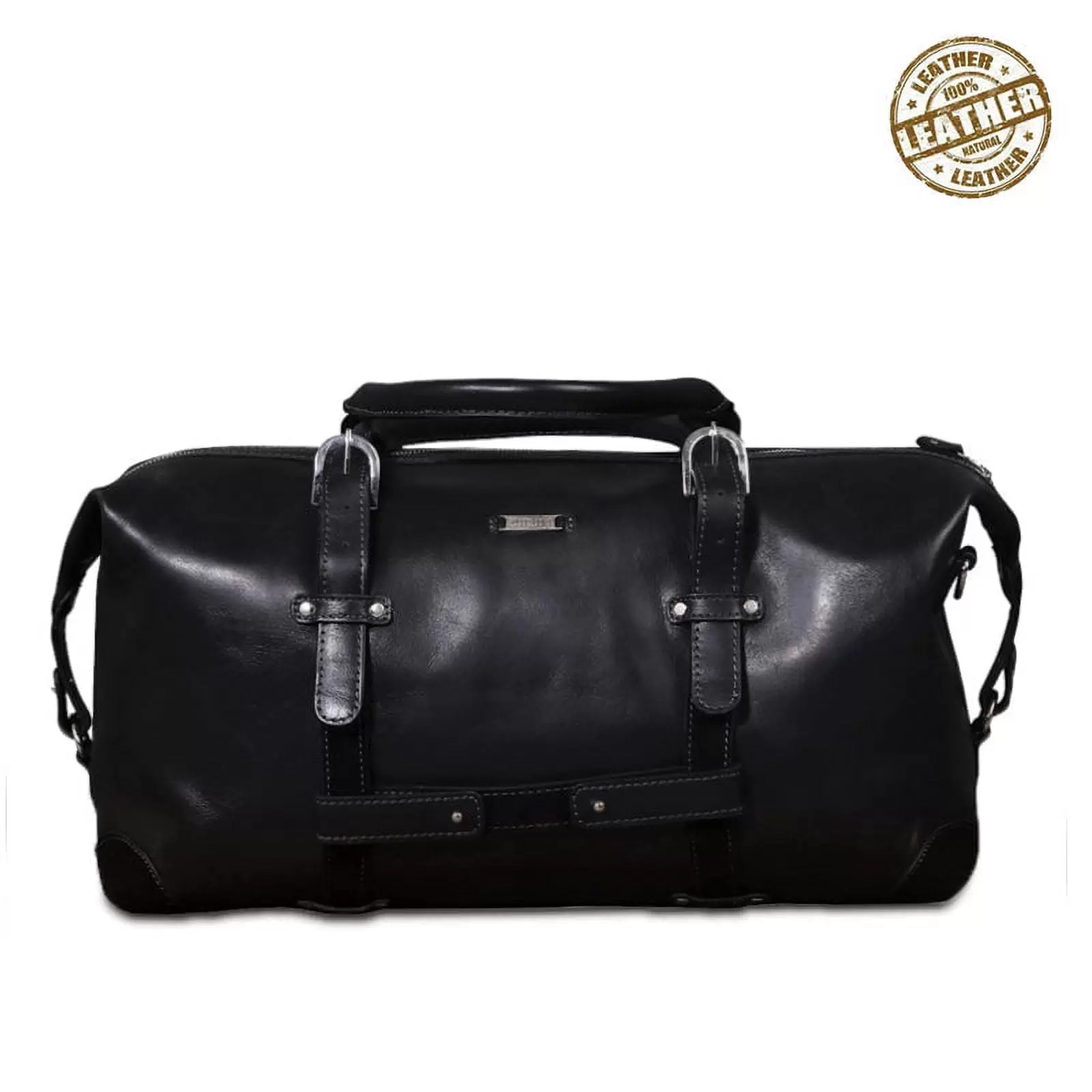 Louis - The Black Genuine Leather Stylish Duffle Bag II Spacious Interiors II Detachable Straps II Lightweight Luggage for Travel