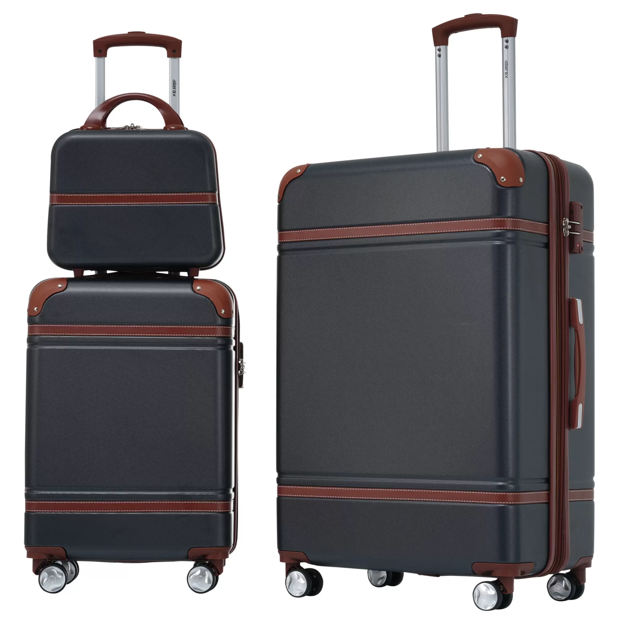 Luggage 2 Piece Set ABS Hard Shell Suitcase Set with Spinner Wheels and TSA Lock .Lightweight Luggages and Cosmetic Case. 20+28. Black