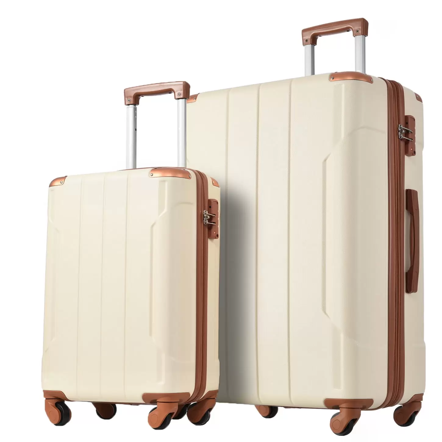 Luggage 2 Piece Set Suitcase. Expandable Lightweight Hardside Travel Suitcase with Spinner Wheels and TSA Lock. Carry On Luggage Suitcase with Adjustable Telescoping Handle. Brown&White