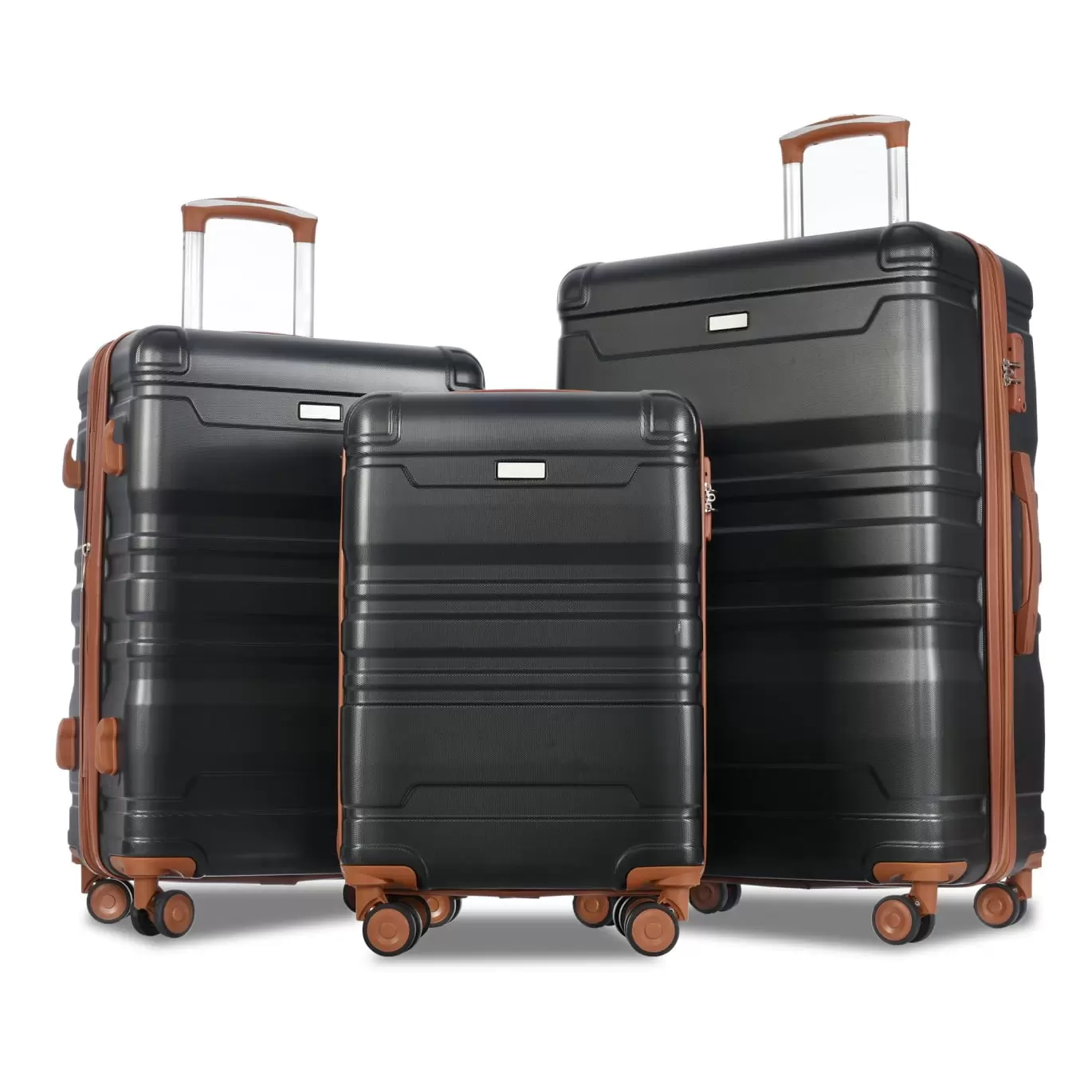 Luggage 3 Piece Set. Expandable Luggage with Spinner Wheels & Side Hook. TSA Lock. Hard Side Travel Suitcases with Zippered Divider. Telescopic Handle. Lightweight 20 24 28. Black+Brown