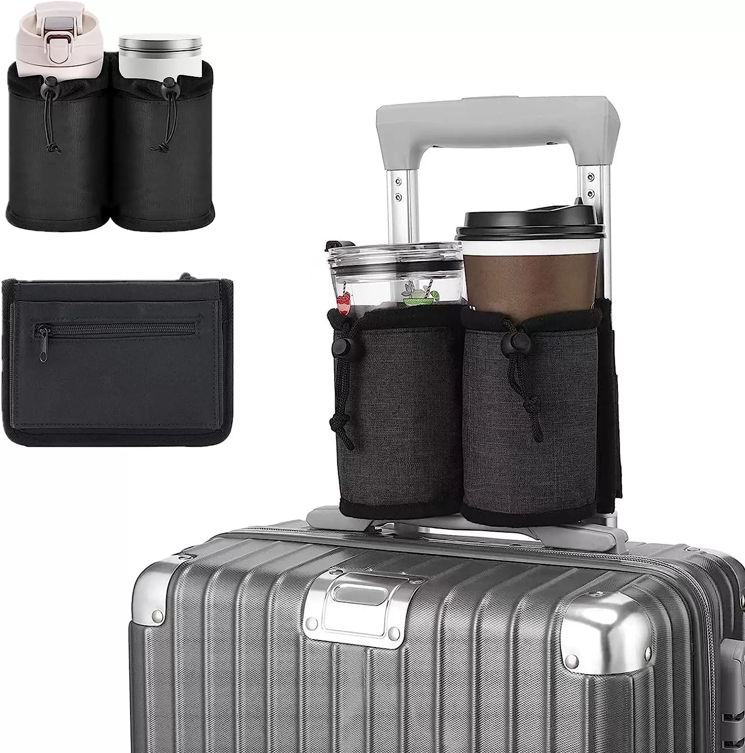 Luggage Cup Holder. Travel Portable Drink Cup Cover. Multifunctional Storage Cup Cover for Trolley Case (Black)