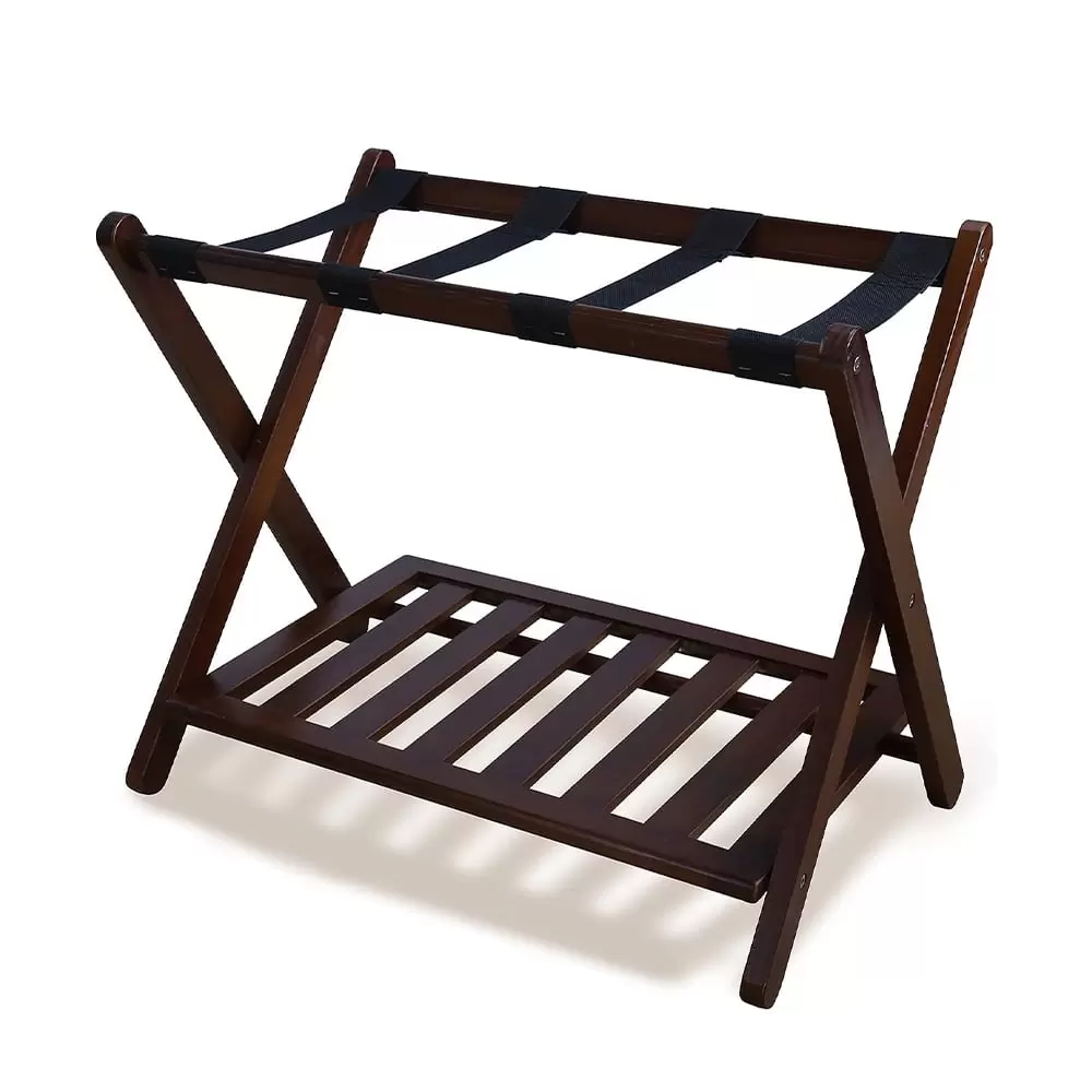 Luggage Rack. Folding Suitcase Stand for Luggage. Suitcase. Pillow. Multitasker Wooden Luggage Holder with Slim Foldable Design